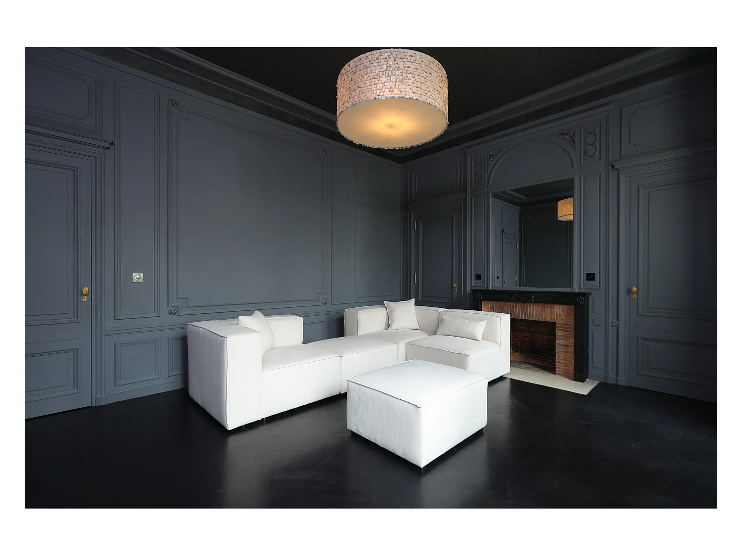 Pouf pour canapé modulable en velours côtelé beige LIVAL - MADE IN FRANCE