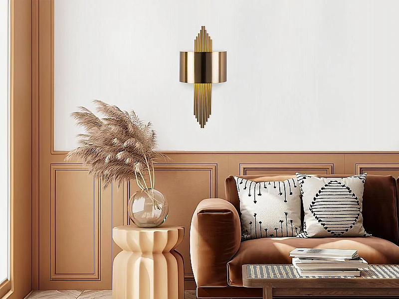 Aplique de arte déco de metal dorado - Ancho 22 x Alt. 75 cm - SANGARIUS