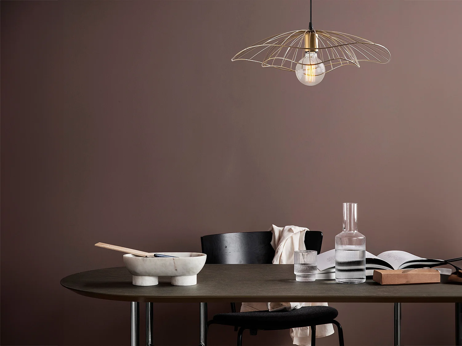 Suspension filaire en métal - D. 50 x H. 30/110 cm - Doré - ATHERIA