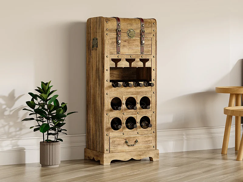 Portabottiglie con contenitore L.43 x H.100 cm in Legno di abete e MDF Naturale - CAVINA