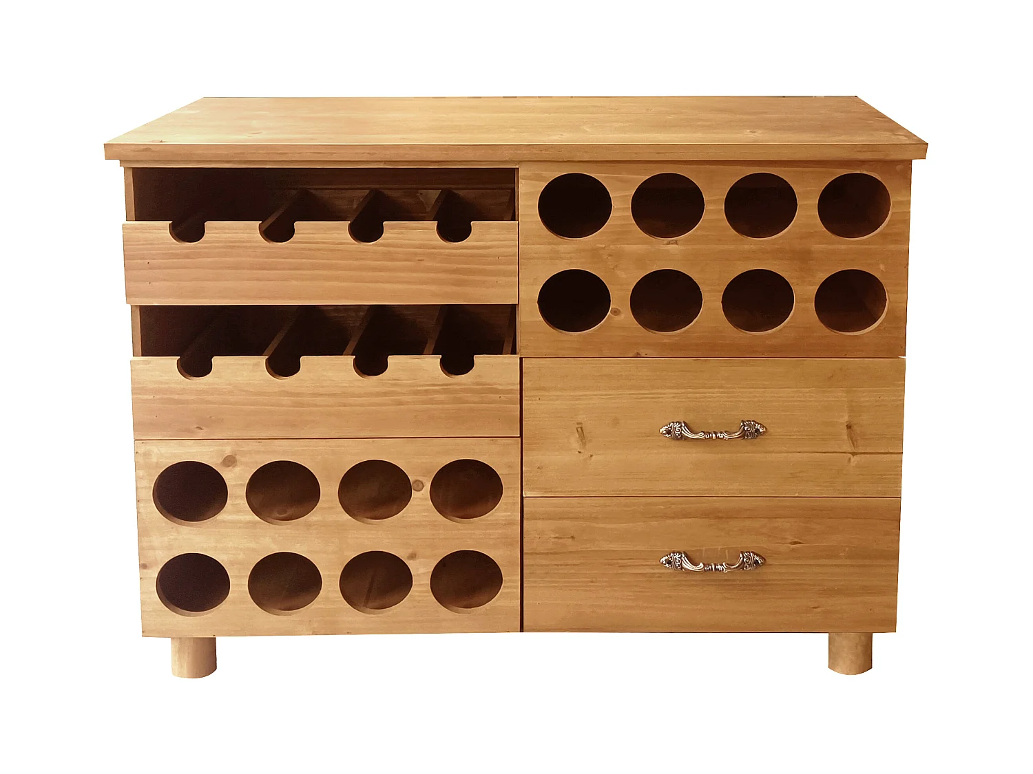 Mueble botellero de madera de pino y MDF - L.90 x P. 32 x A. 69 cm - Natural - RIOJA