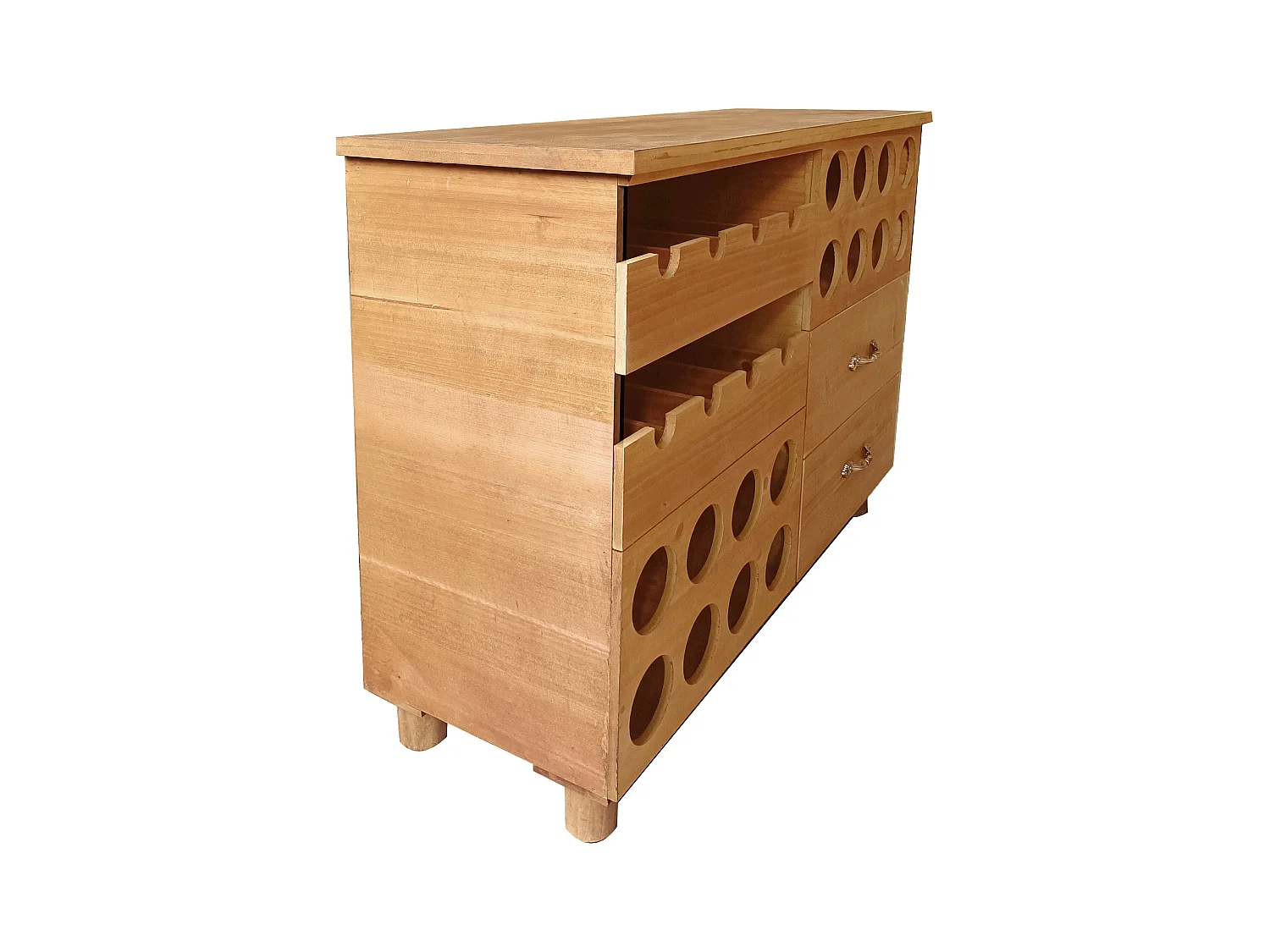 Mueble botellero de madera de pino y MDF - L.90 x P. 32 x A. 69 cm - Natural - RIOJA