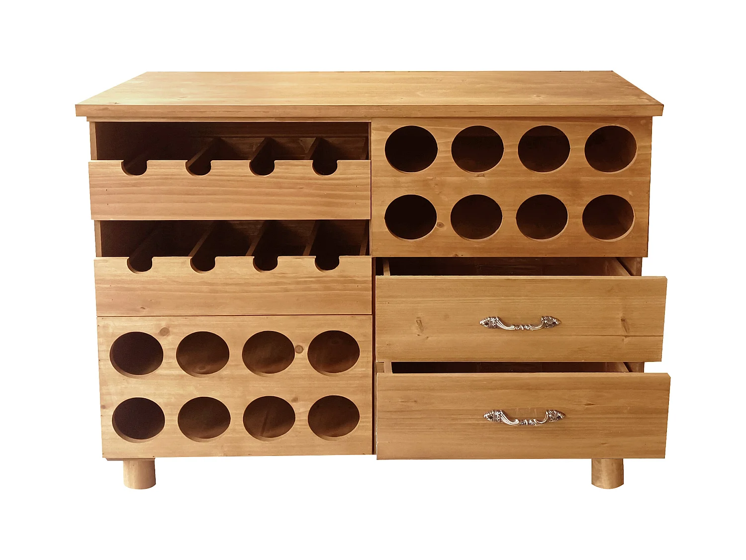 Mueble botellero de madera de pino y MDF - L.90 x P. 32 x A. 69 cm - Natural - RIOJA