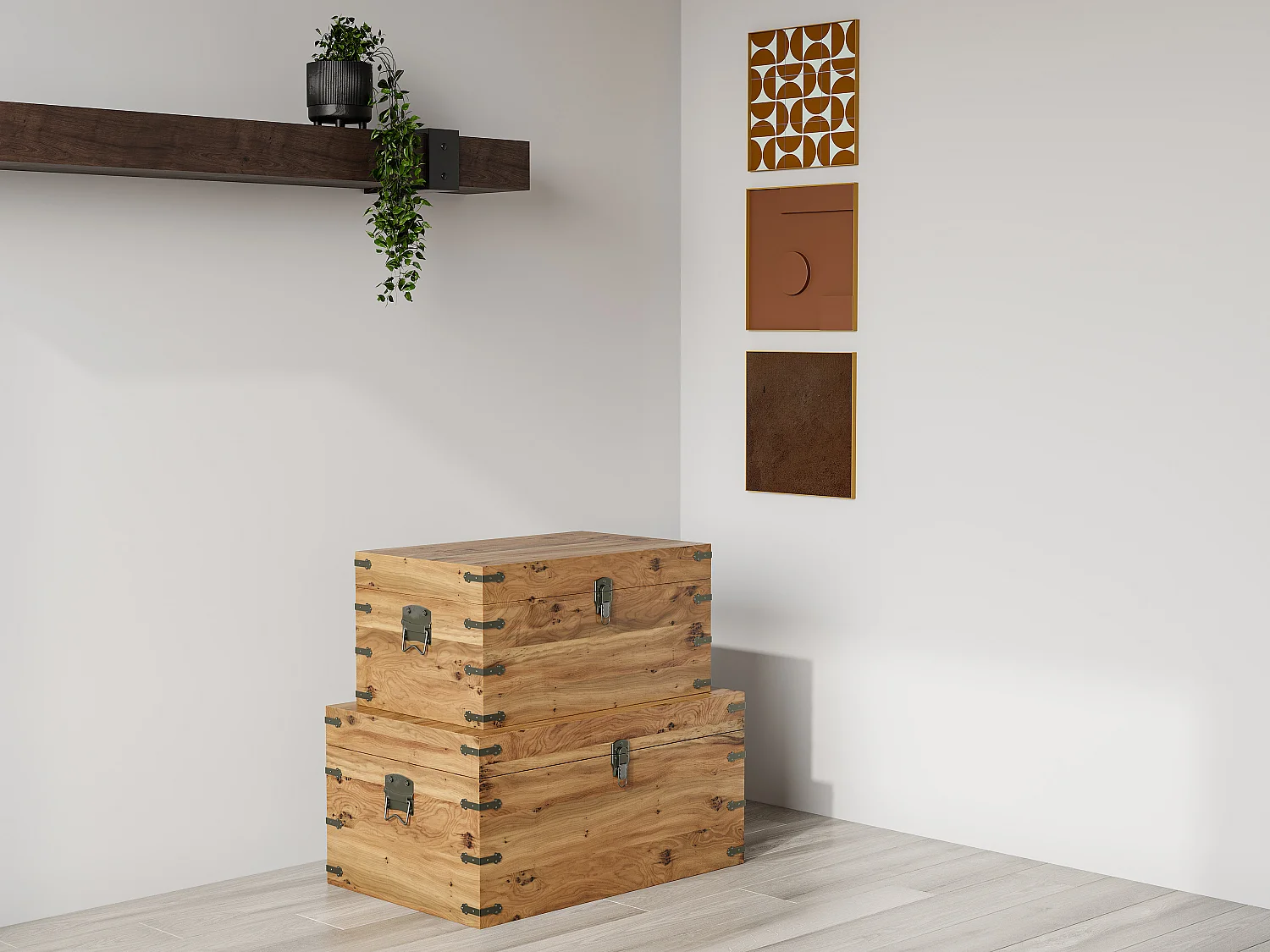2er-Set Koffer - Tannenholz & MDF - 70 x 46 x 35 cm & 60 x 38 x 30 cm - Holzfarben - MALOUEN