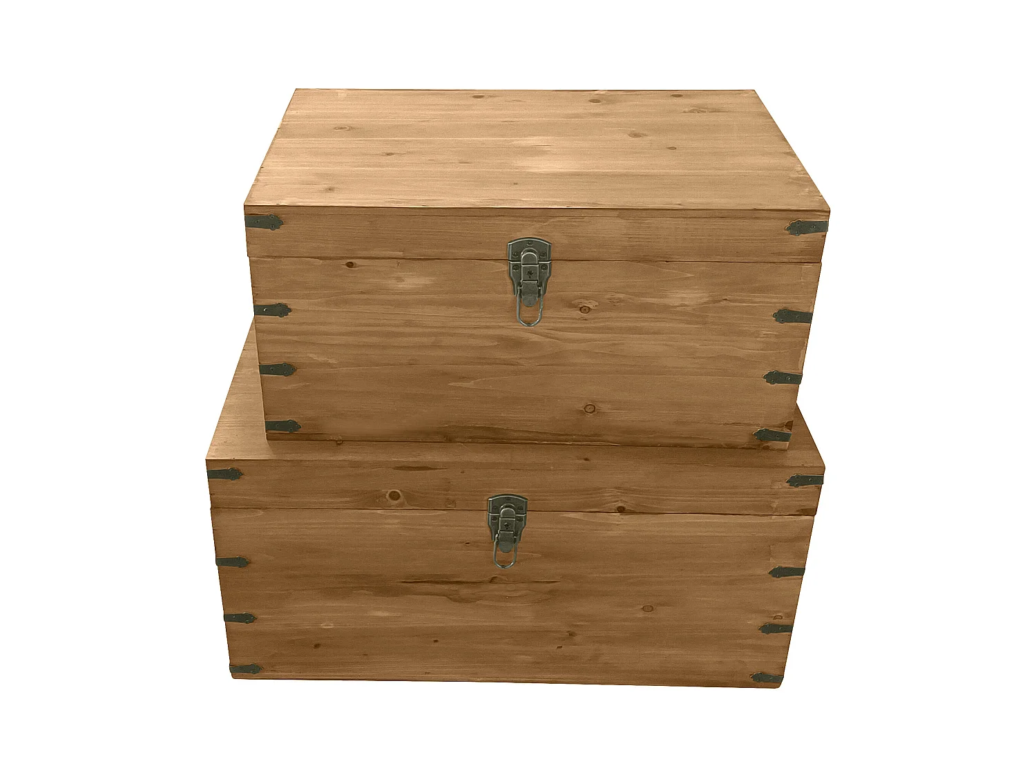 Lote de 2 baúles de madera de abeto y MDF - L. 70 x P. 46 x Alt. 35 cm y L. 60 x P. 38 x Alt. 30 cm - Natural - MALOUEN