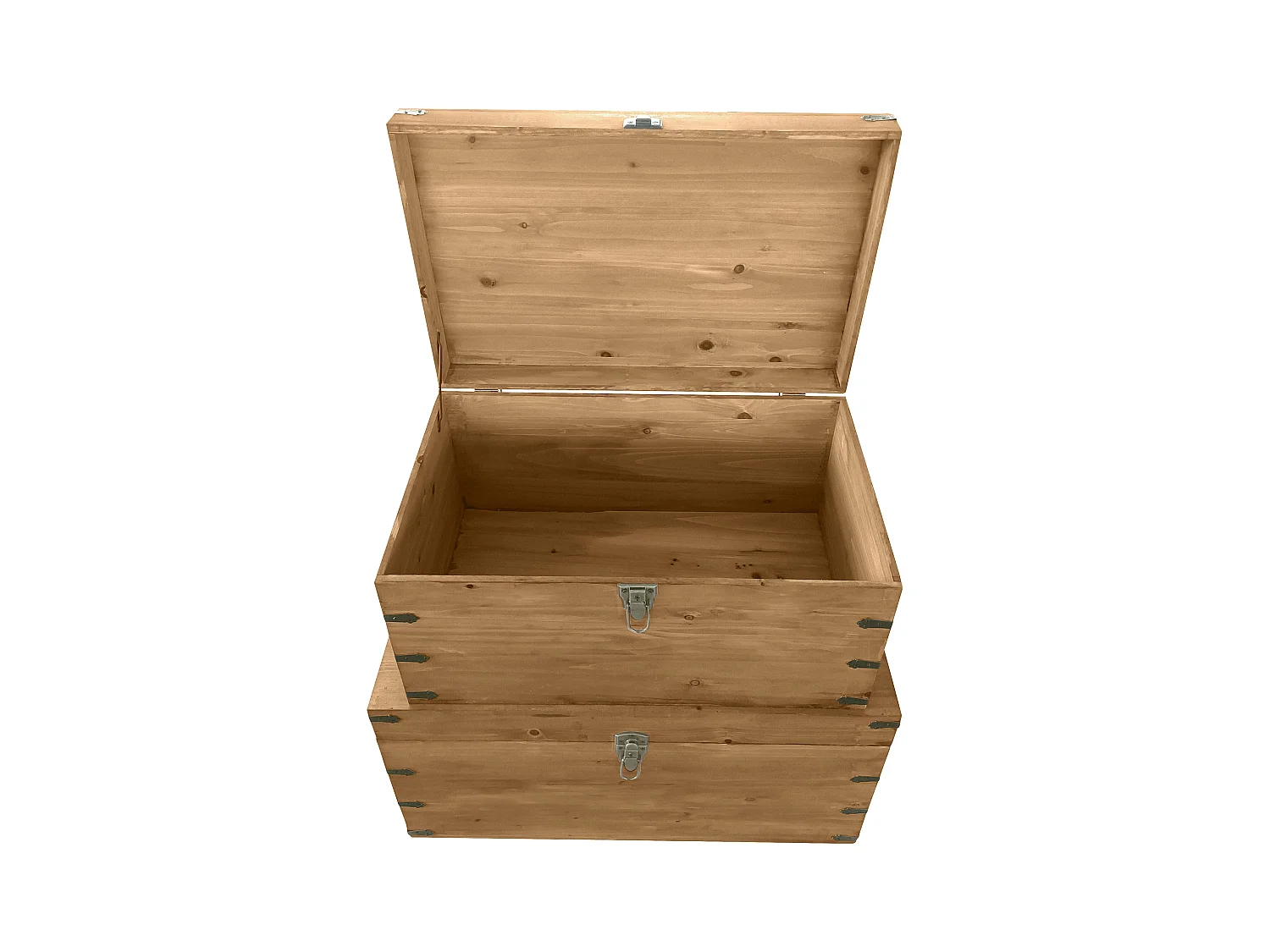 Lote de 2 baúles de madera de abeto y MDF - L. 70 x P. 46 x Alt. 35 cm y L. 60 x P. 38 x Alt. 30 cm - Natural - MALOUEN