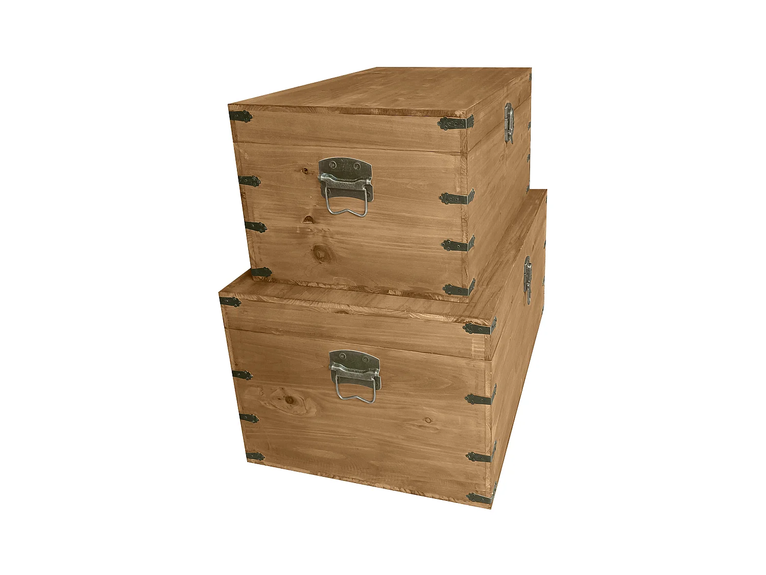 Lote de 2 baúles de madera de abeto y MDF - L. 70 x P. 46 x Alt. 35 cm y L. 60 x P. 38 x Alt. 30 cm - Natural - MALOUEN