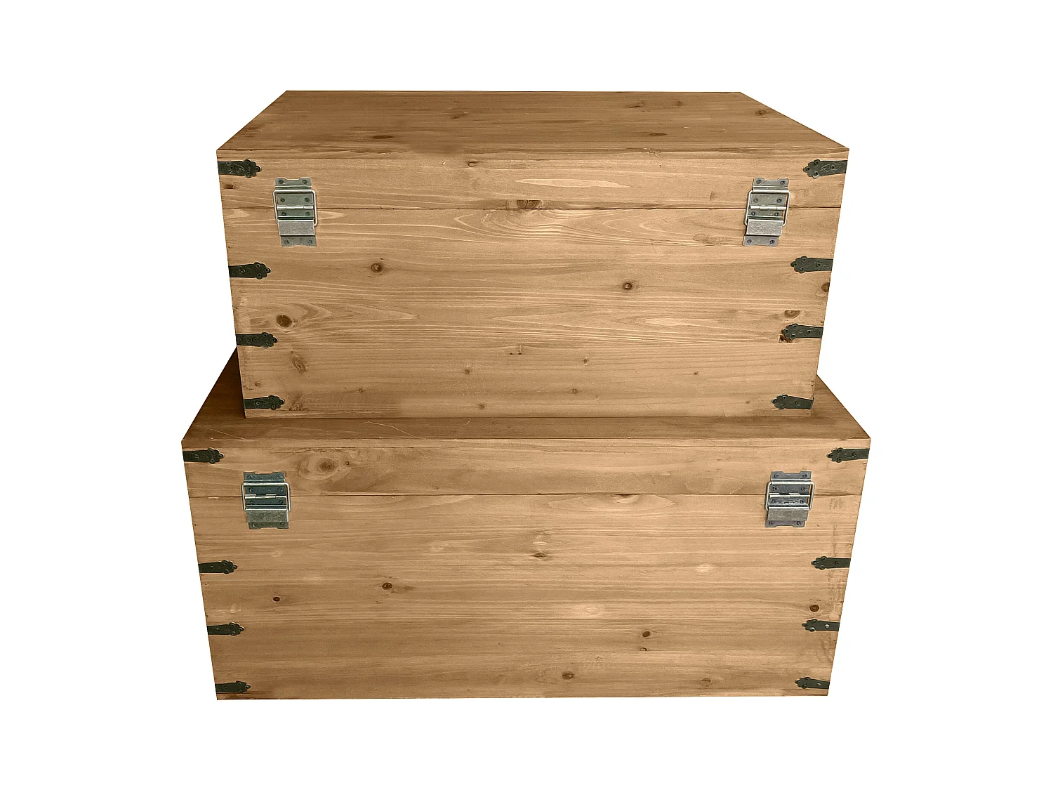 Lote de 2 baúles de madera de abeto y MDF - L. 70 x P. 46 x Alt. 35 cm y L. 60 x P. 38 x Alt. 30 cm - Natural - MALOUEN