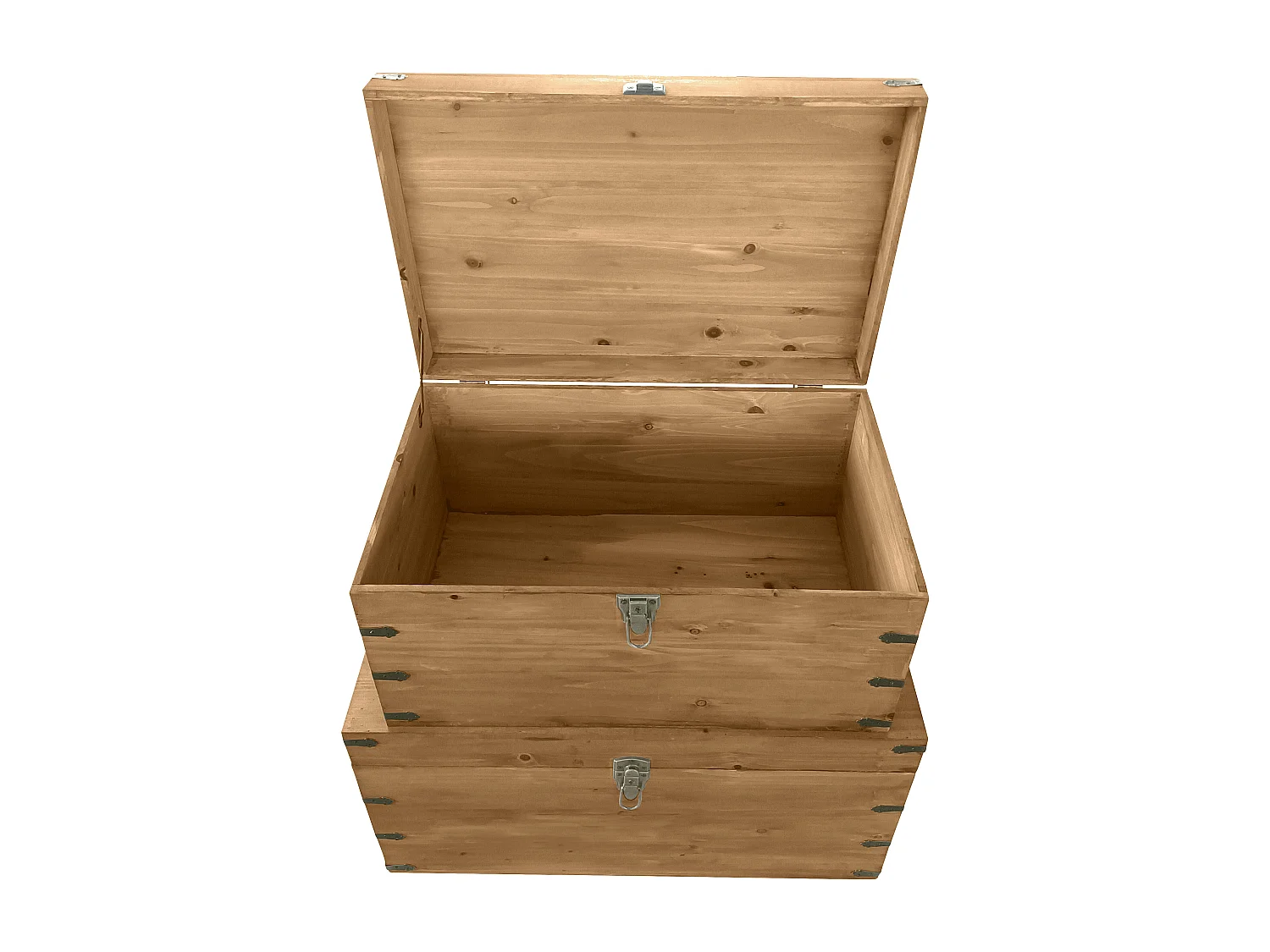 Lot de 2 malles en bois de sapin et MDF - L. 70 x P. 46 x H. 35 cm et L. 60 x P. 38 x H. 30 cm - Naturel - MALOUEN