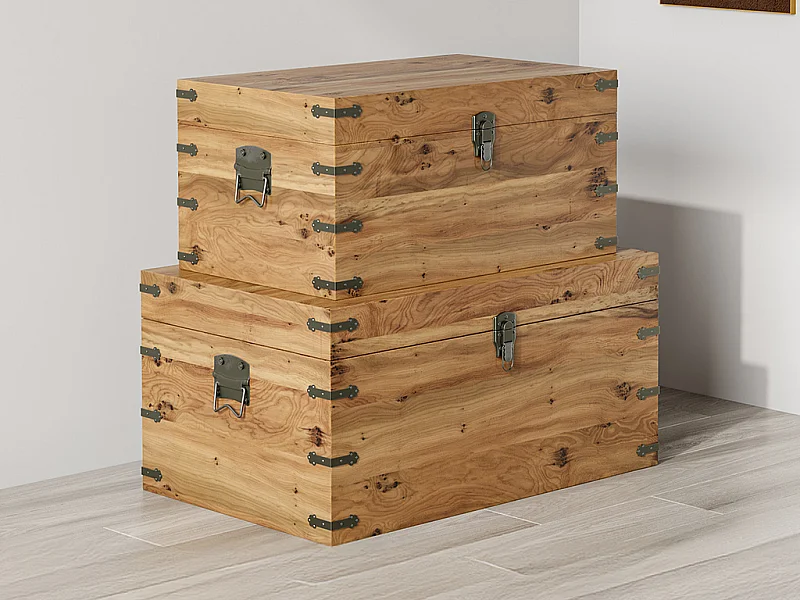 2er-Set Koffer - Tannenholz & MDF - 70 x 46 x 35 cm & 60 x 38 x 30 cm - Holzfarben - MALOUEN