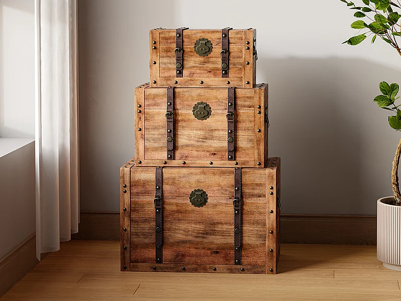 Baule in Legno di abete e MDF 3 misure Naturale - Lotto di 3 - ESPARTA