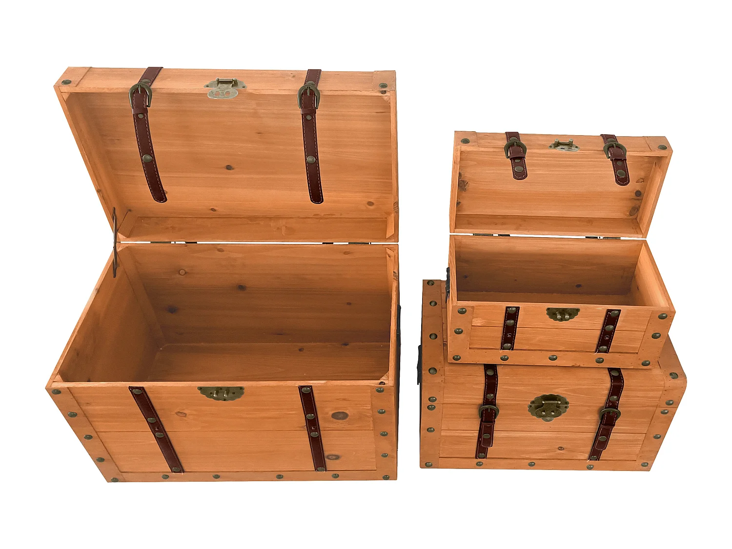 Conjunto de 3 malas em madeira de pinho e MDF, 3 tamanhos, natural - ESPARTA