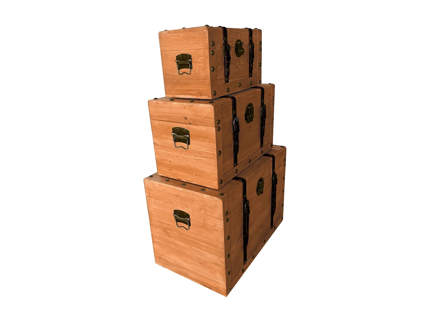 Conjunto de 3 malas em madeira de pinho e MDF, 3 tamanhos, natural - ESPARTA