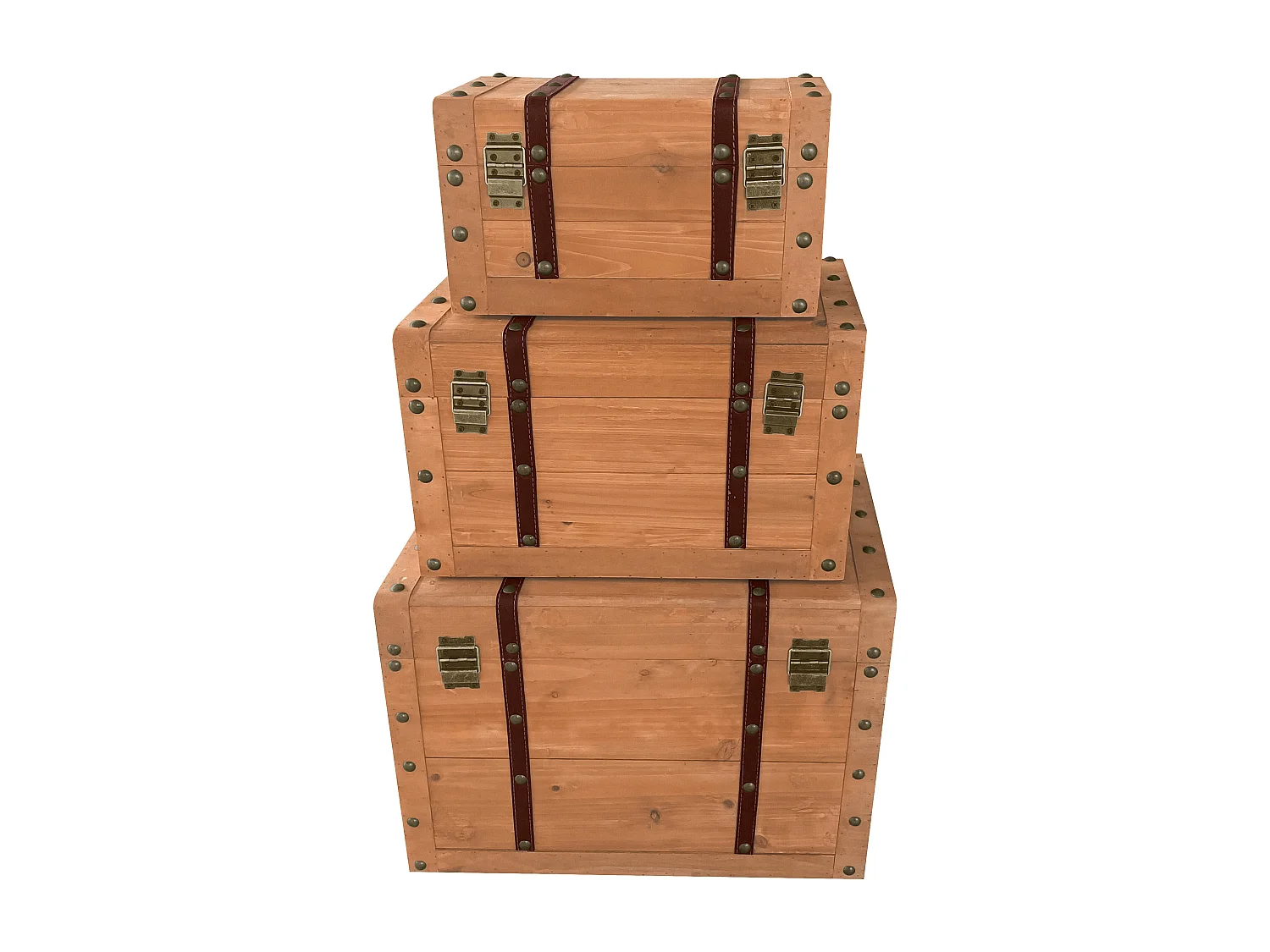 Conjunto de 3 malas em madeira de pinho e MDF, 3 tamanhos, natural - ESPARTA