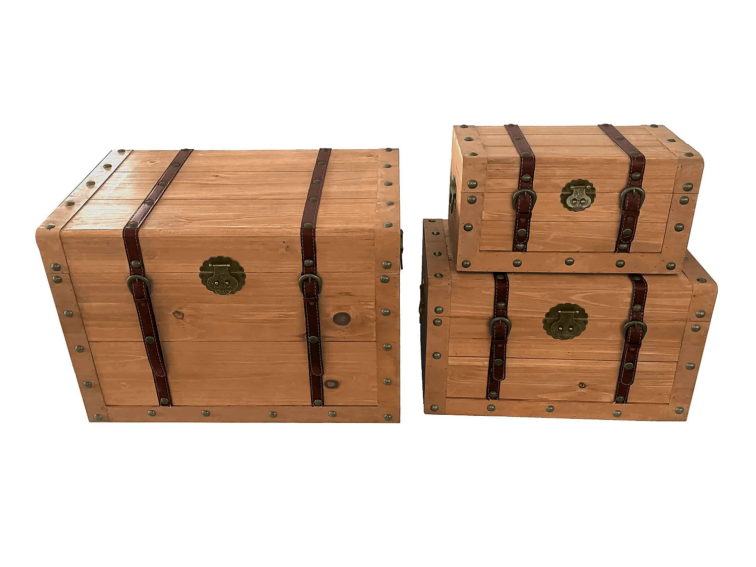 Conjunto de 3 malas em madeira de pinho e MDF, 3 tamanhos, natural - ESPARTA