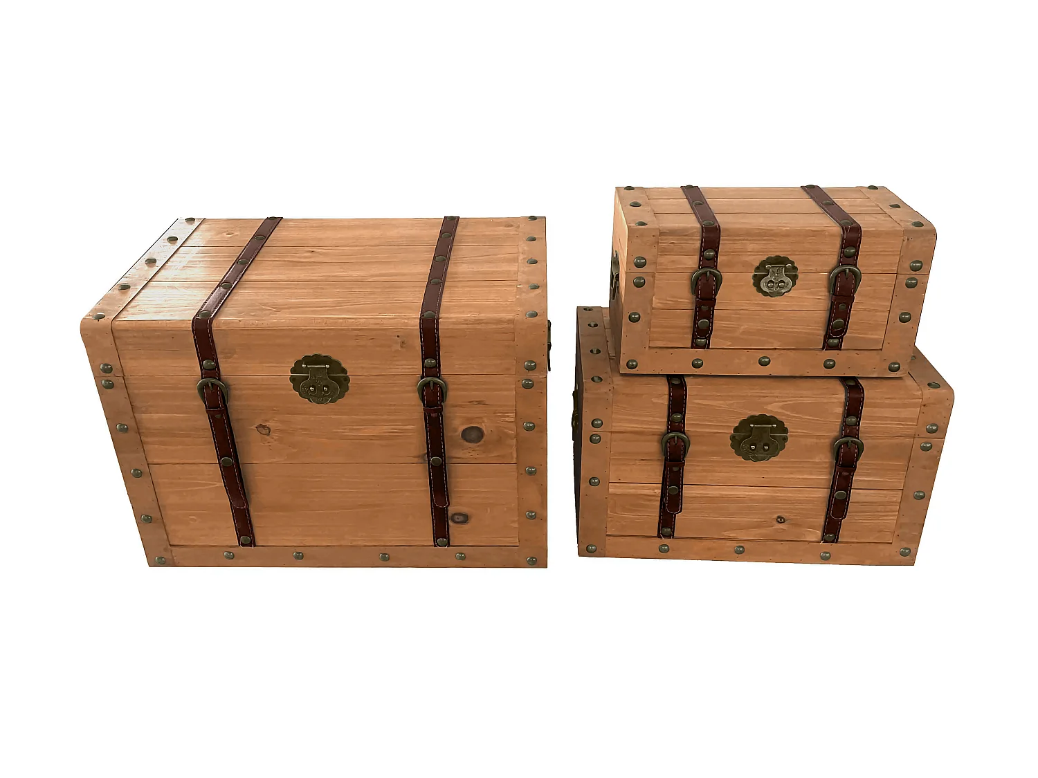 Set van 3 koffers van grenen en mdf - 3 afmetingen - Naturel - ESPARTA