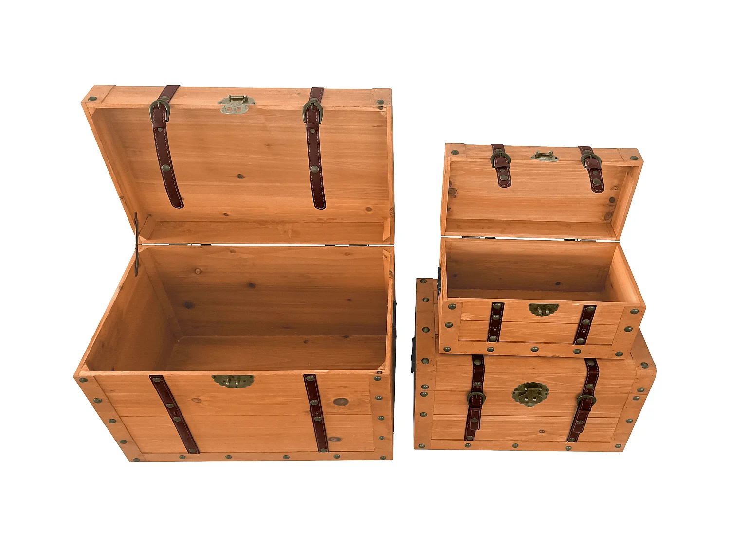 Set van 3 koffers van grenen en mdf - 3 afmetingen - Naturel - ESPARTA