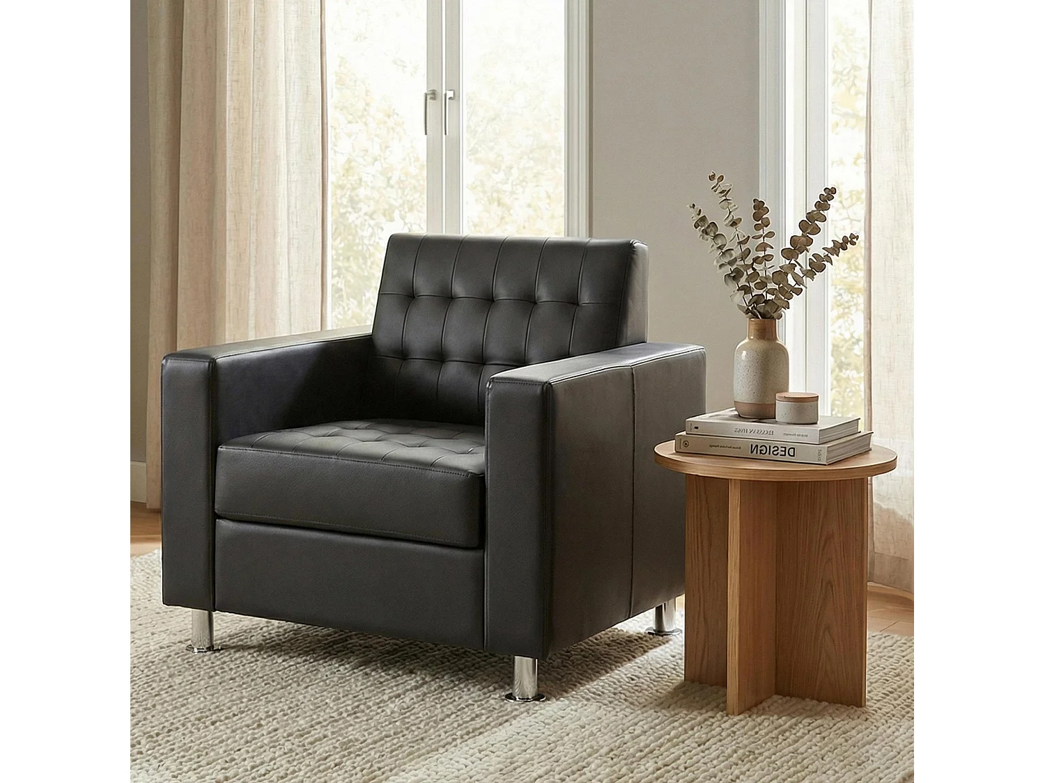 Fauteuil Pori,  similicuir, noir