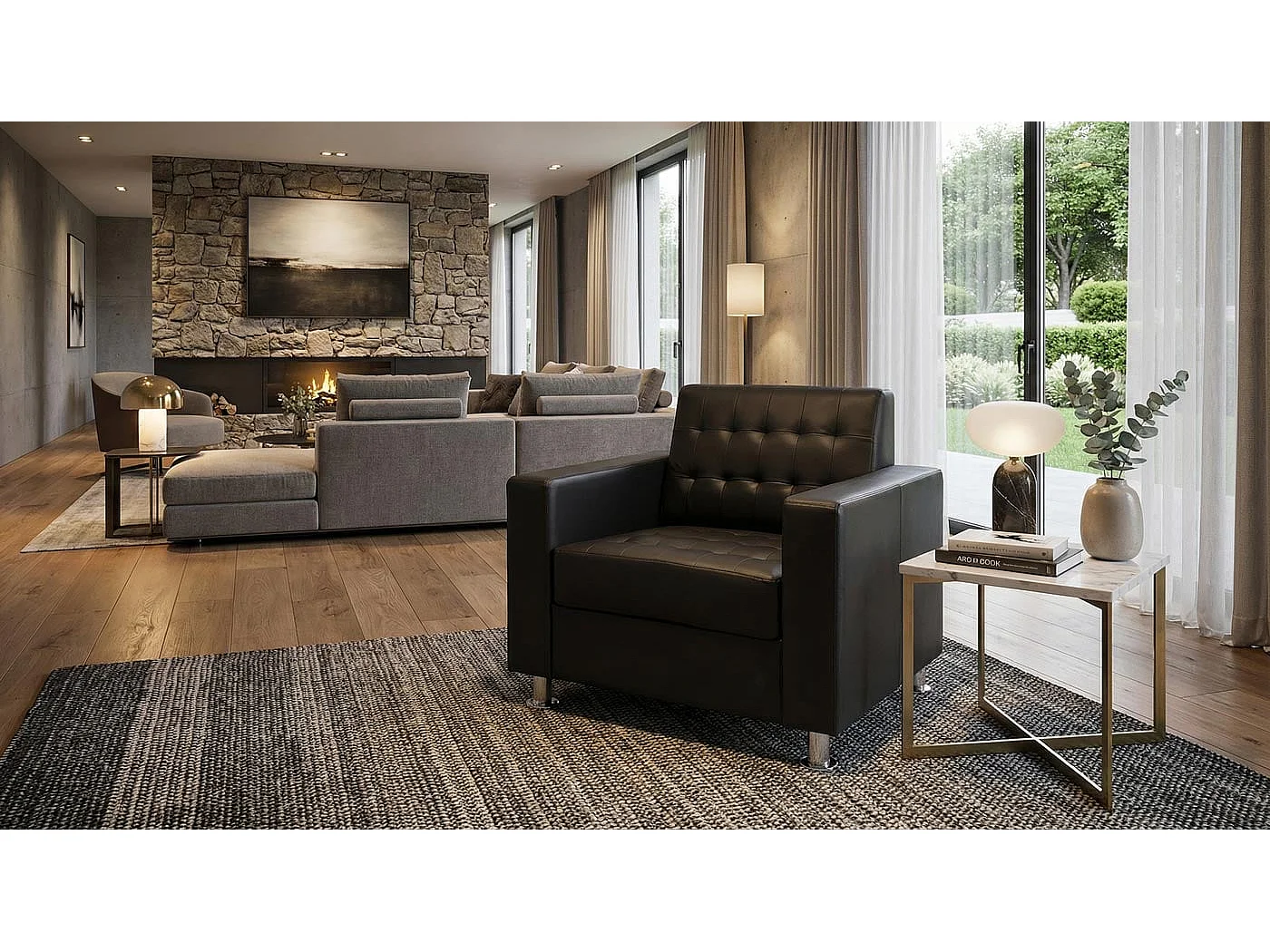 Fauteuil Pori,  similicuir, noir