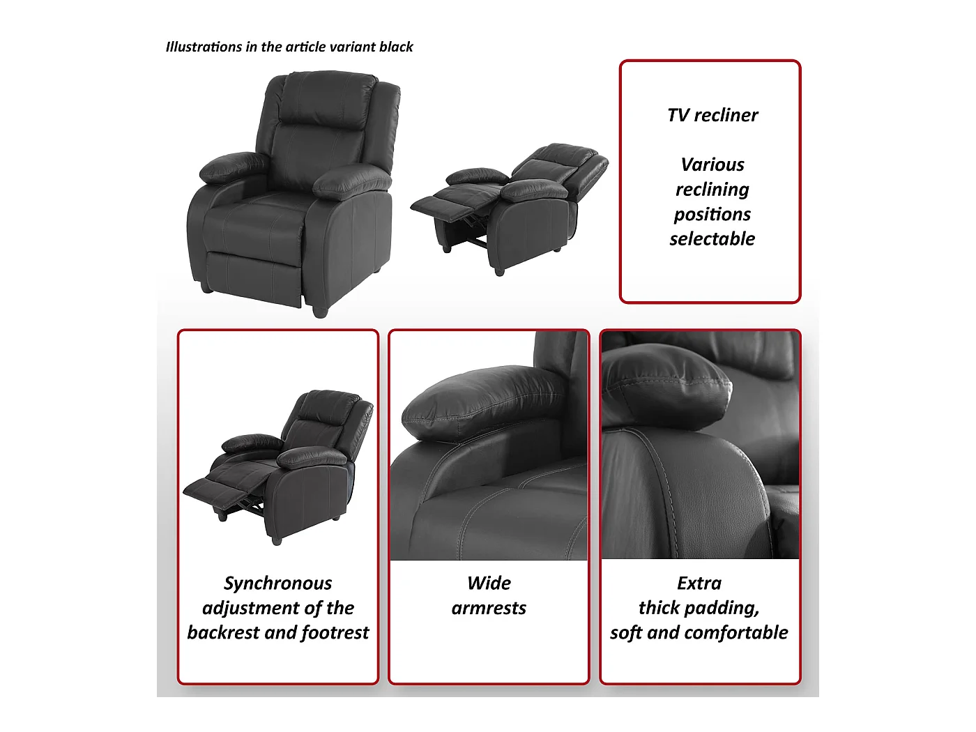 Sillón reclinable Glasgow,  rojo