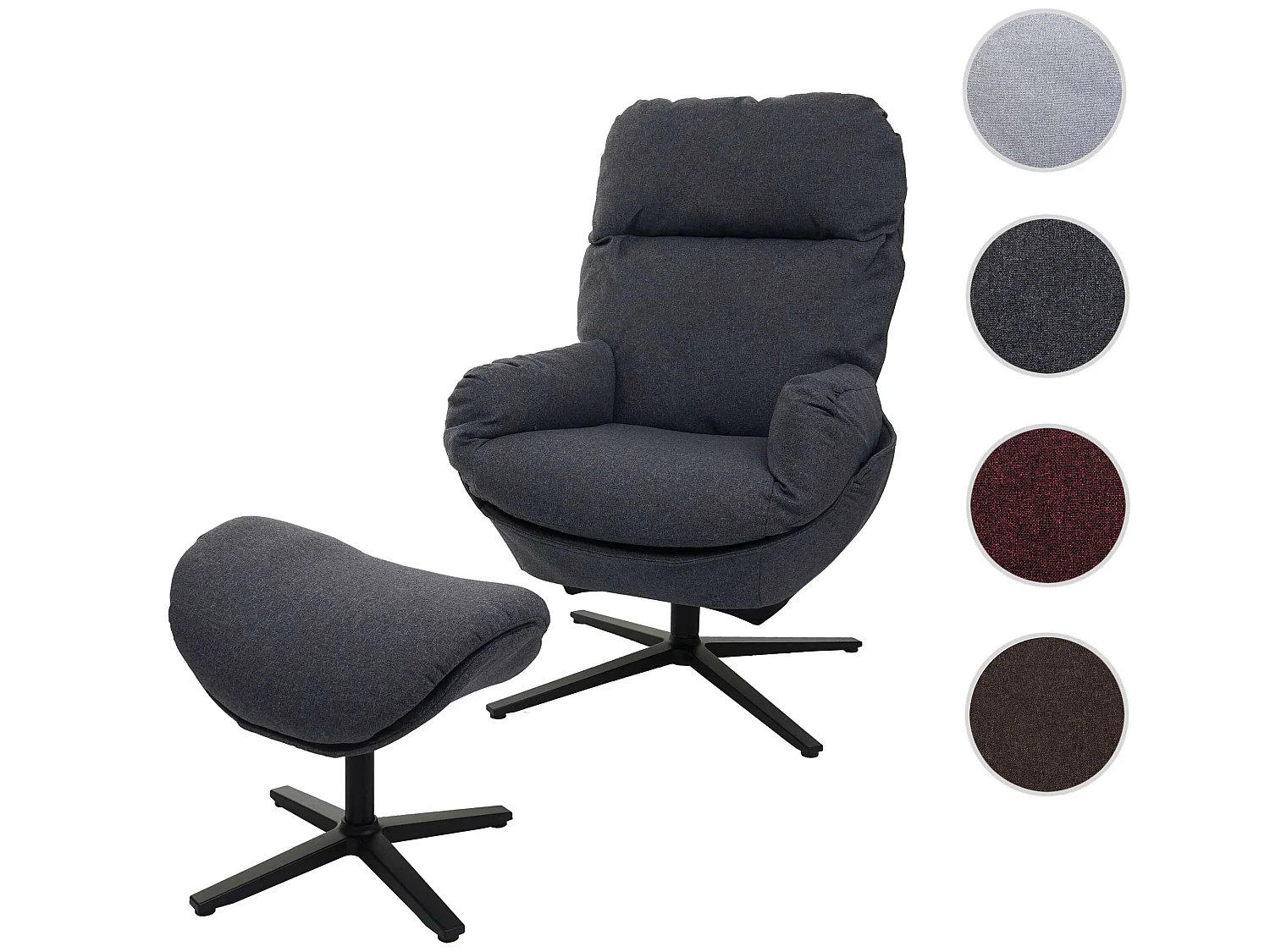 Fauteuil relax + pouf MCW-L12 pivotant,  gris foncé