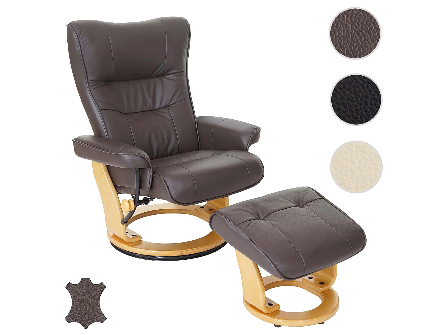 Relaxfauteuil Edmonton met voetenbank,  bruin, natuurlijk bruin