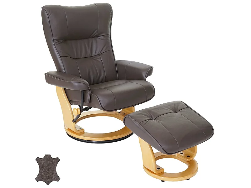 Fauteuil relax Edmonton avec pouf,  marron, nature