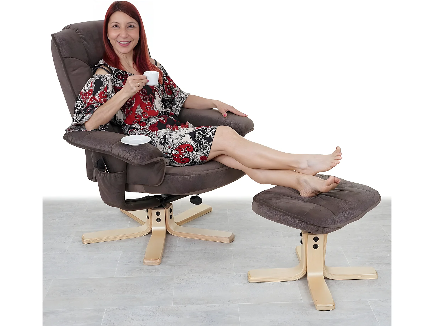 Relaxfauteuil H56 met voetenbank,  imitatie suède bruin