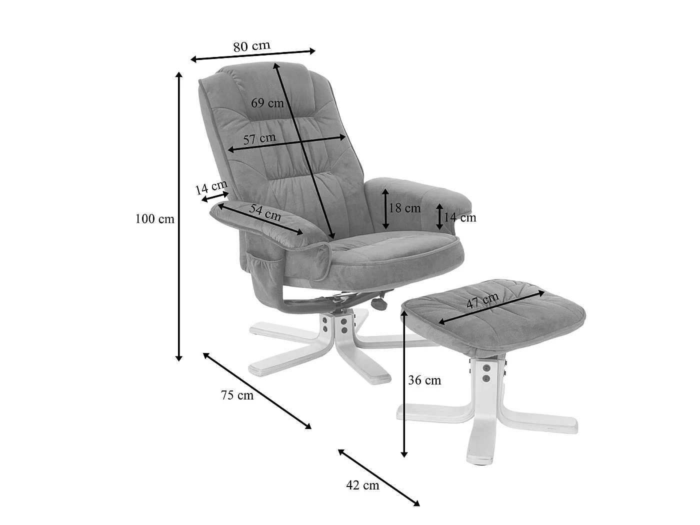Relaxfauteuil H56 met voetenbank,  imitatie suède bruin
