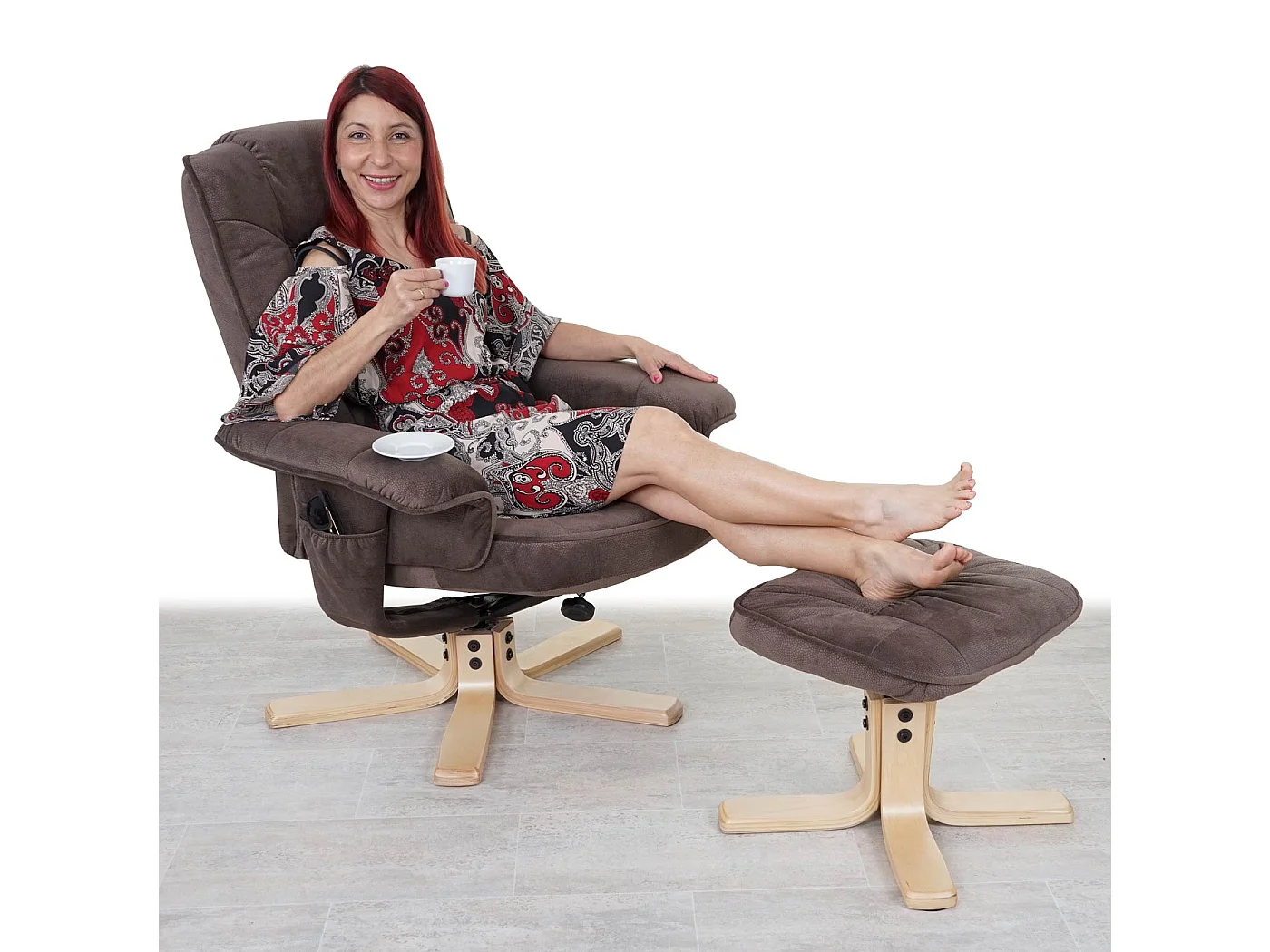 Relaxfauteuil H56 met voetenbank,  imitatie suède bruin