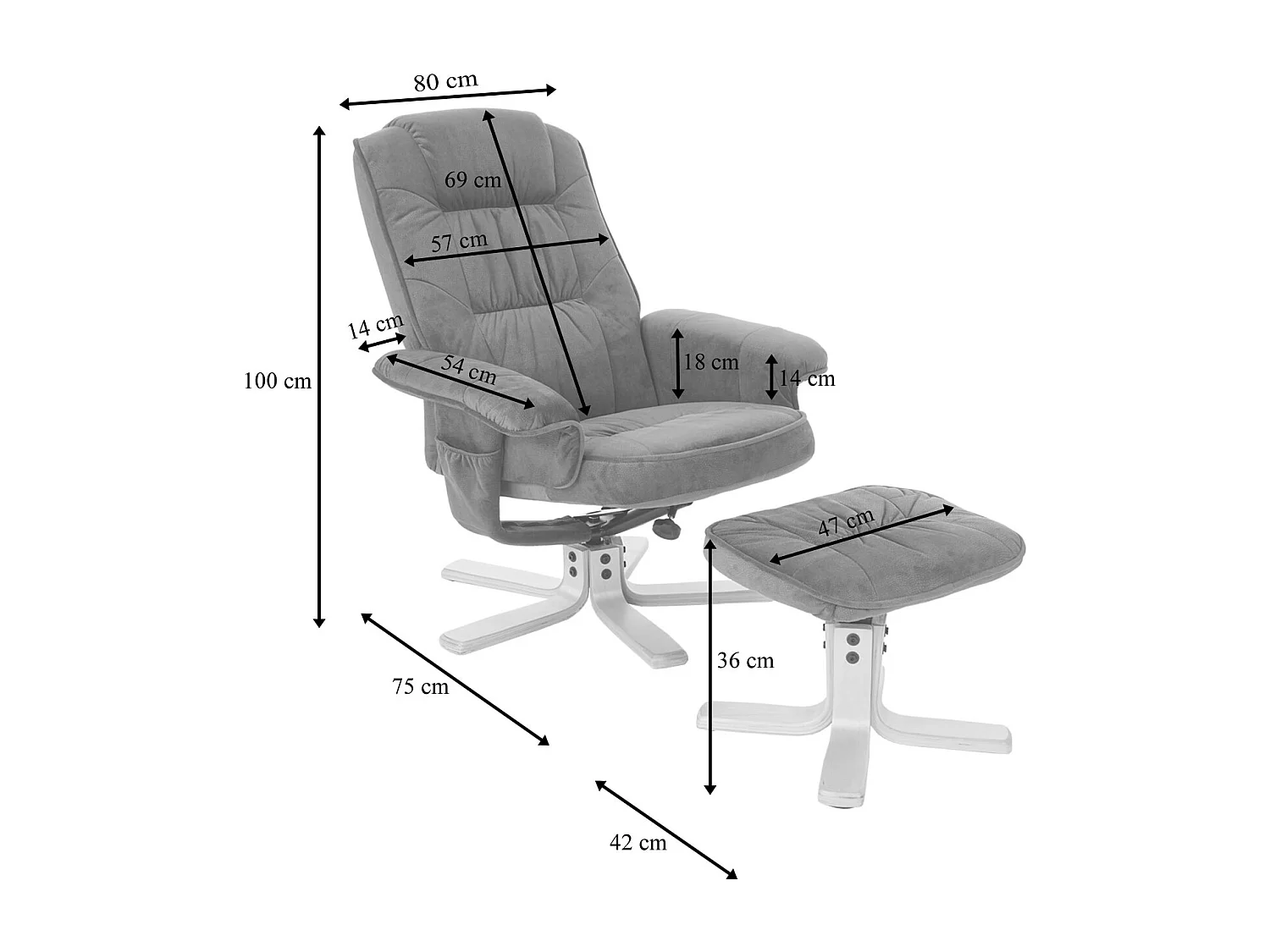 Relaxfauteuil H56 met voetenbank,  imitatie suède bruin