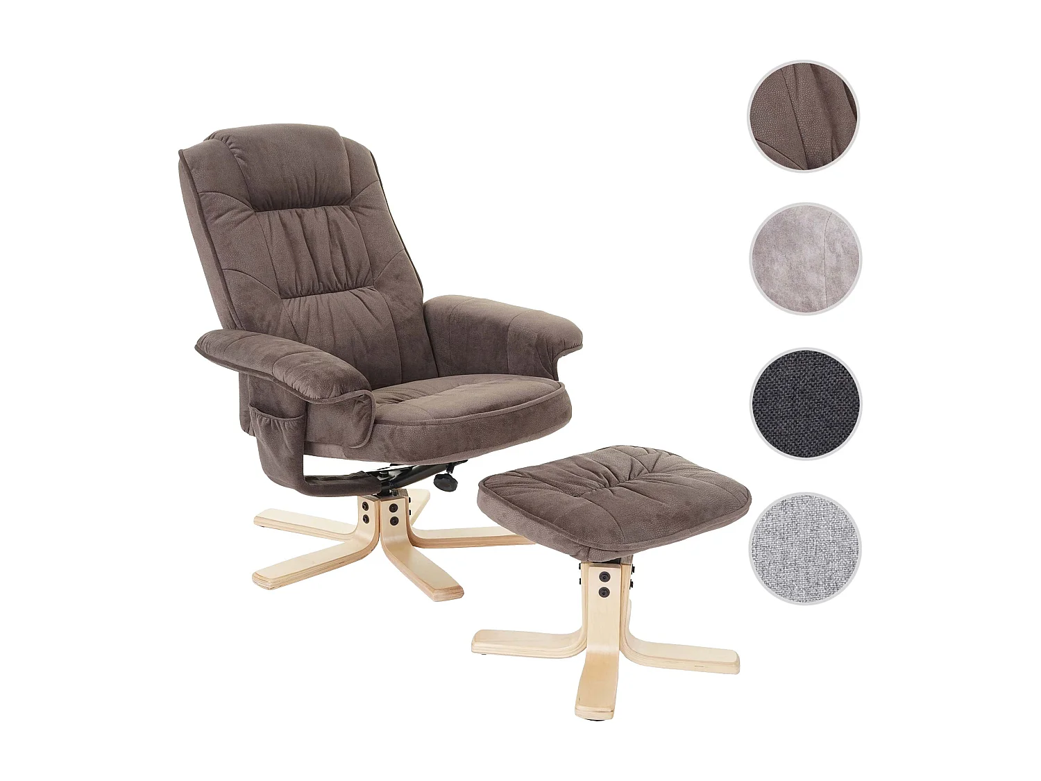 Relaxfauteuil H56 met voetenbank,  imitatie suède bruin