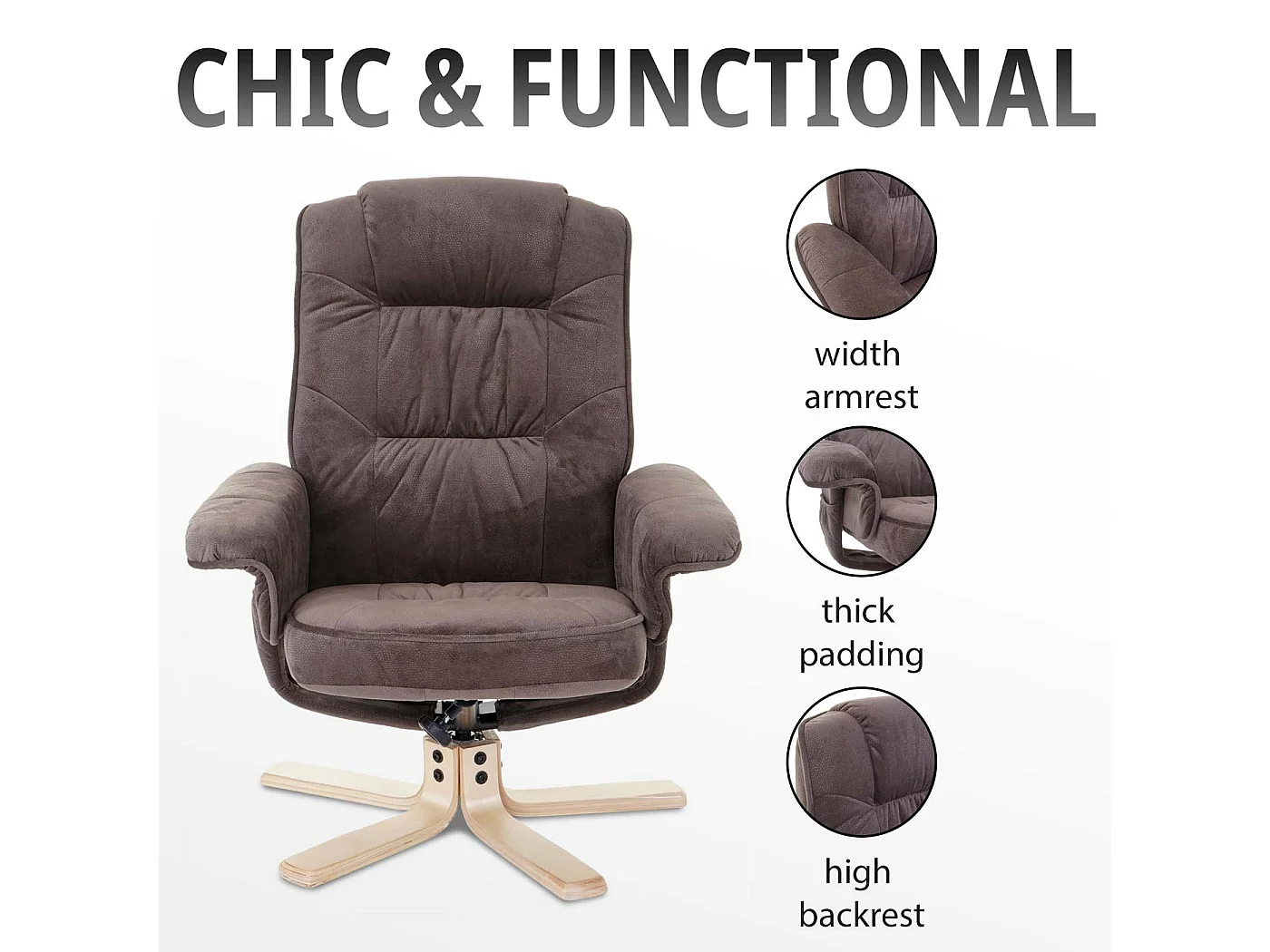 Relaxfauteuil H56 met voetenbank,  imitatie suède bruin