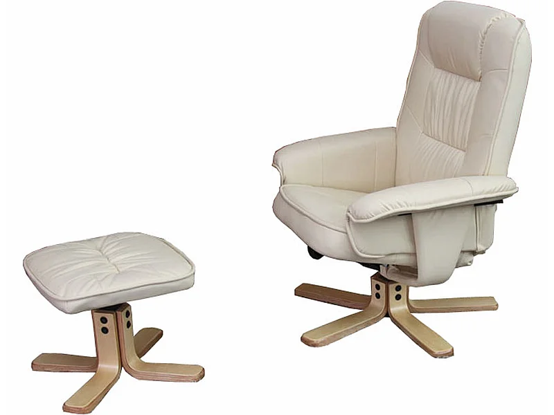 Poltrona relax reclinabile girevole M56 ecopelle con poggiapiedi avorio