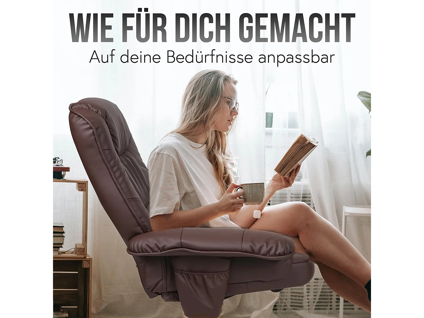 Relaxsessel H56 mit Hocker, Creme