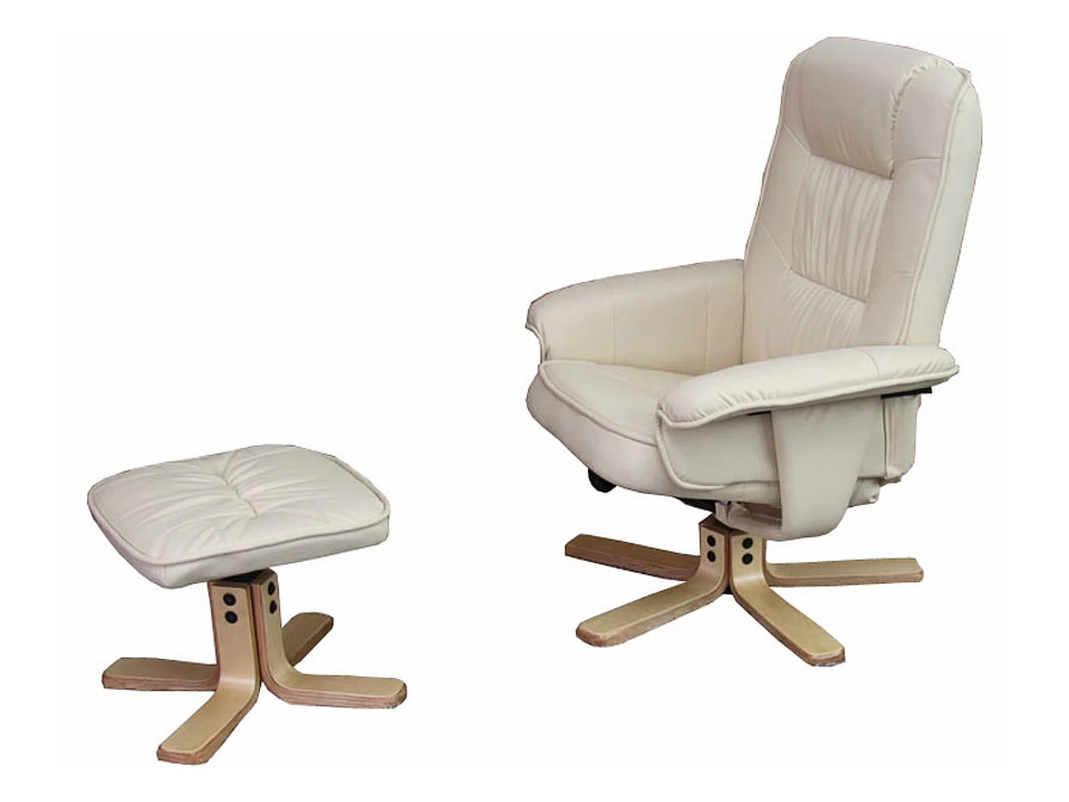 Fauteuil relax H56 avec pouf, Fauteuil relax /de relaxation M56 avec pouf, simili-cuir, crème
