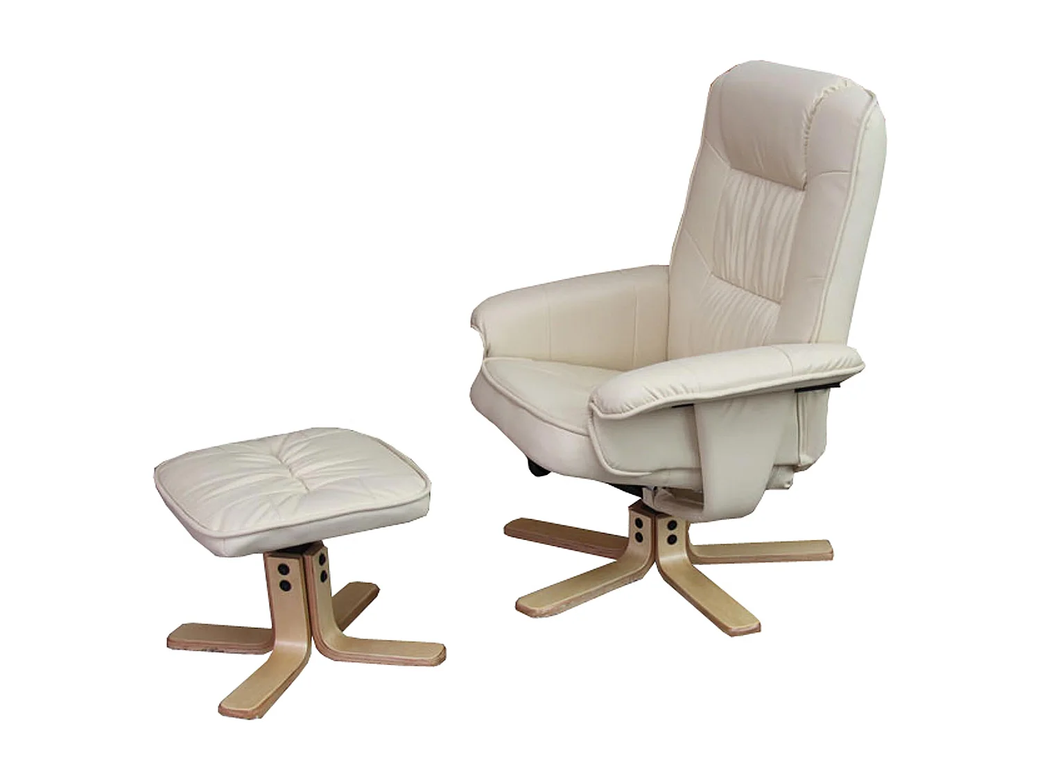 Fauteuil relax H56 avec pouf, Fauteuil relax /de relaxation M56 avec pouf, simili-cuir, crème