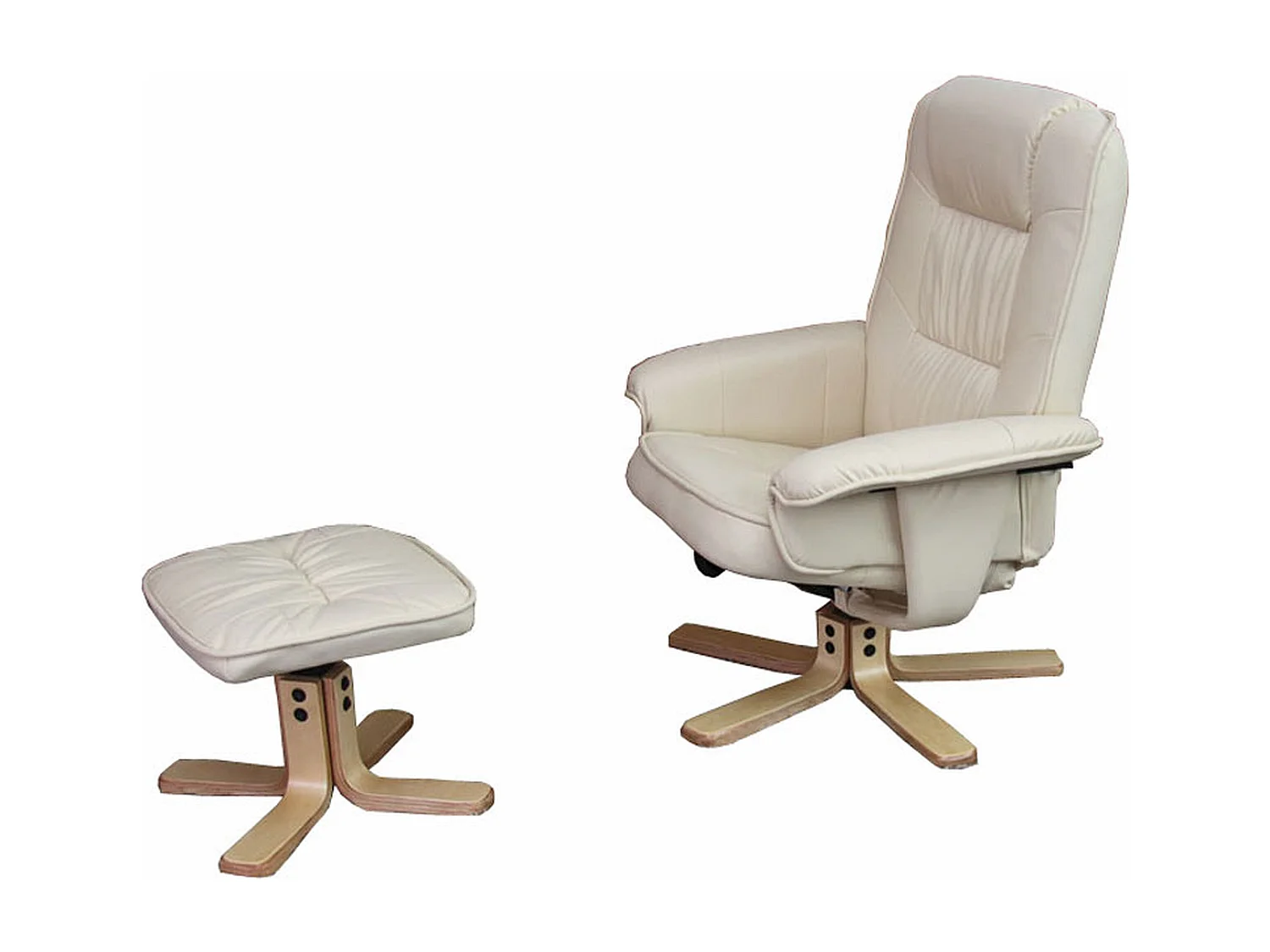 Fauteuil relax H56 avec pouf, Fauteuil relax /de relaxation M56 avec pouf, simili-cuir, crème
