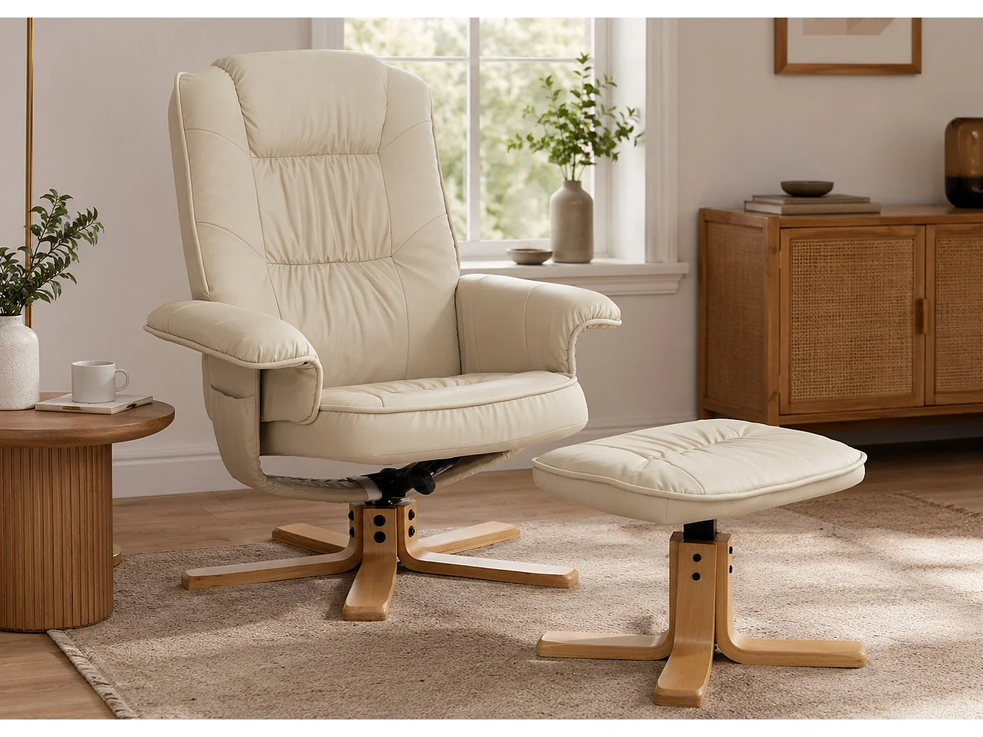 Relaxsessel H56 mit Hocker, Creme