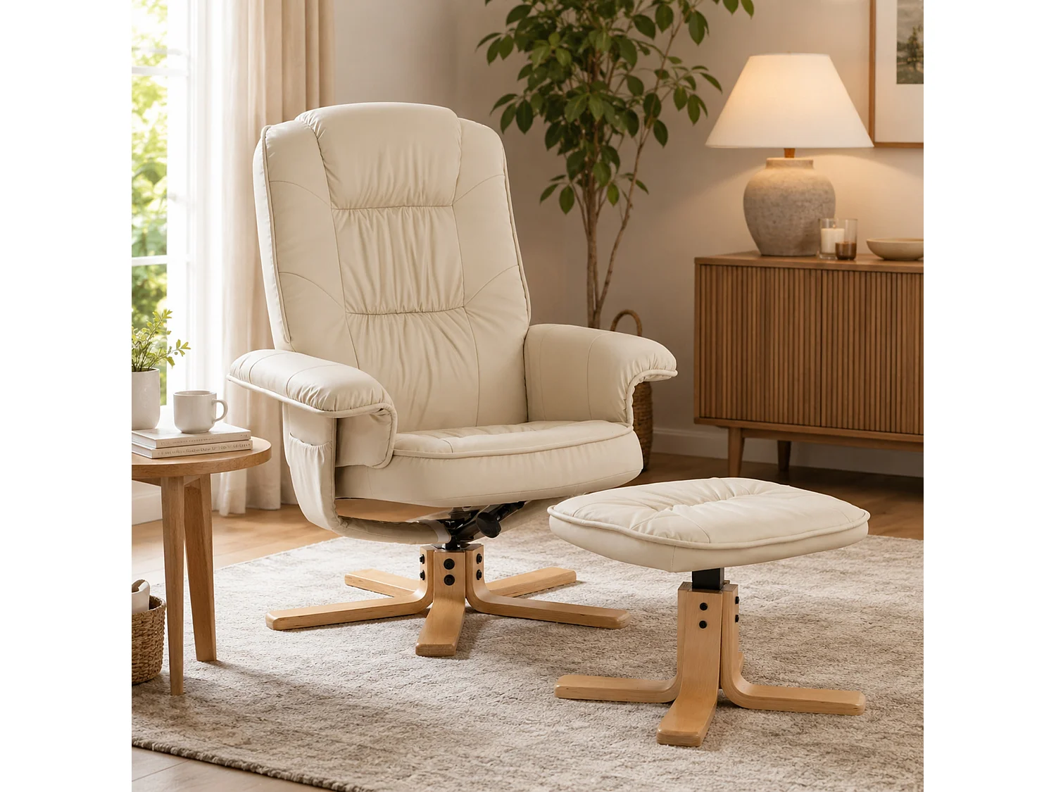 Relaxsessel H56 mit Hocker, Creme