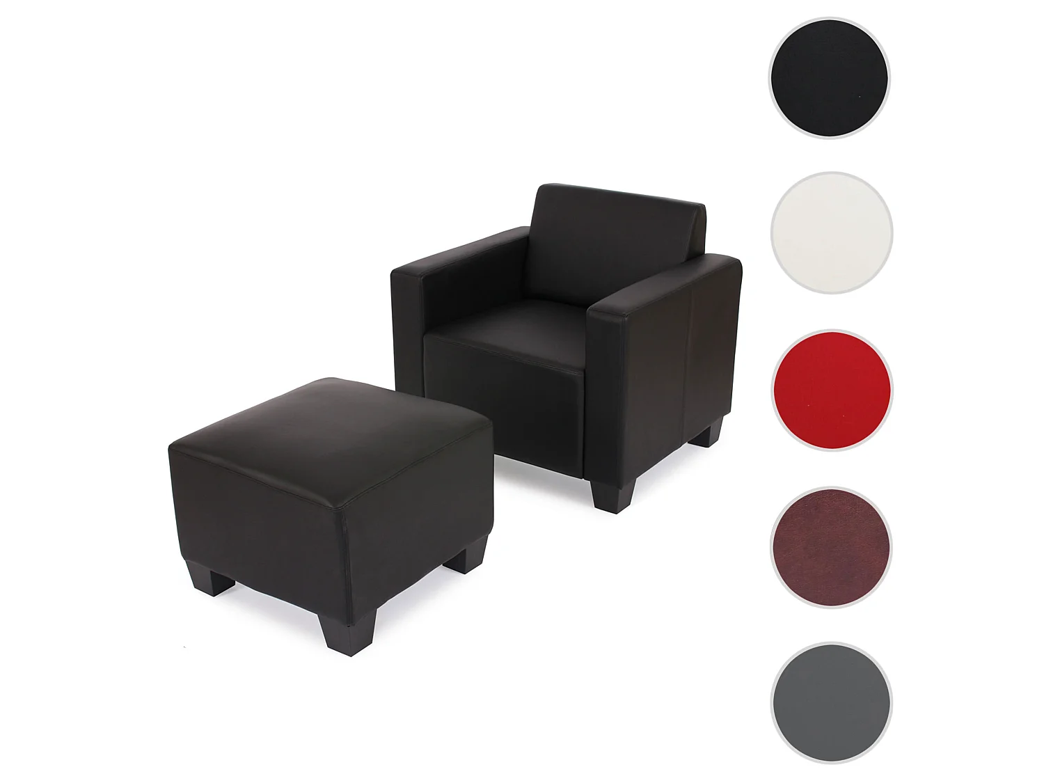 Salotto modulare componibile lounge moderno Lione N71 ecopelle poltrona con poggiapiedi nero