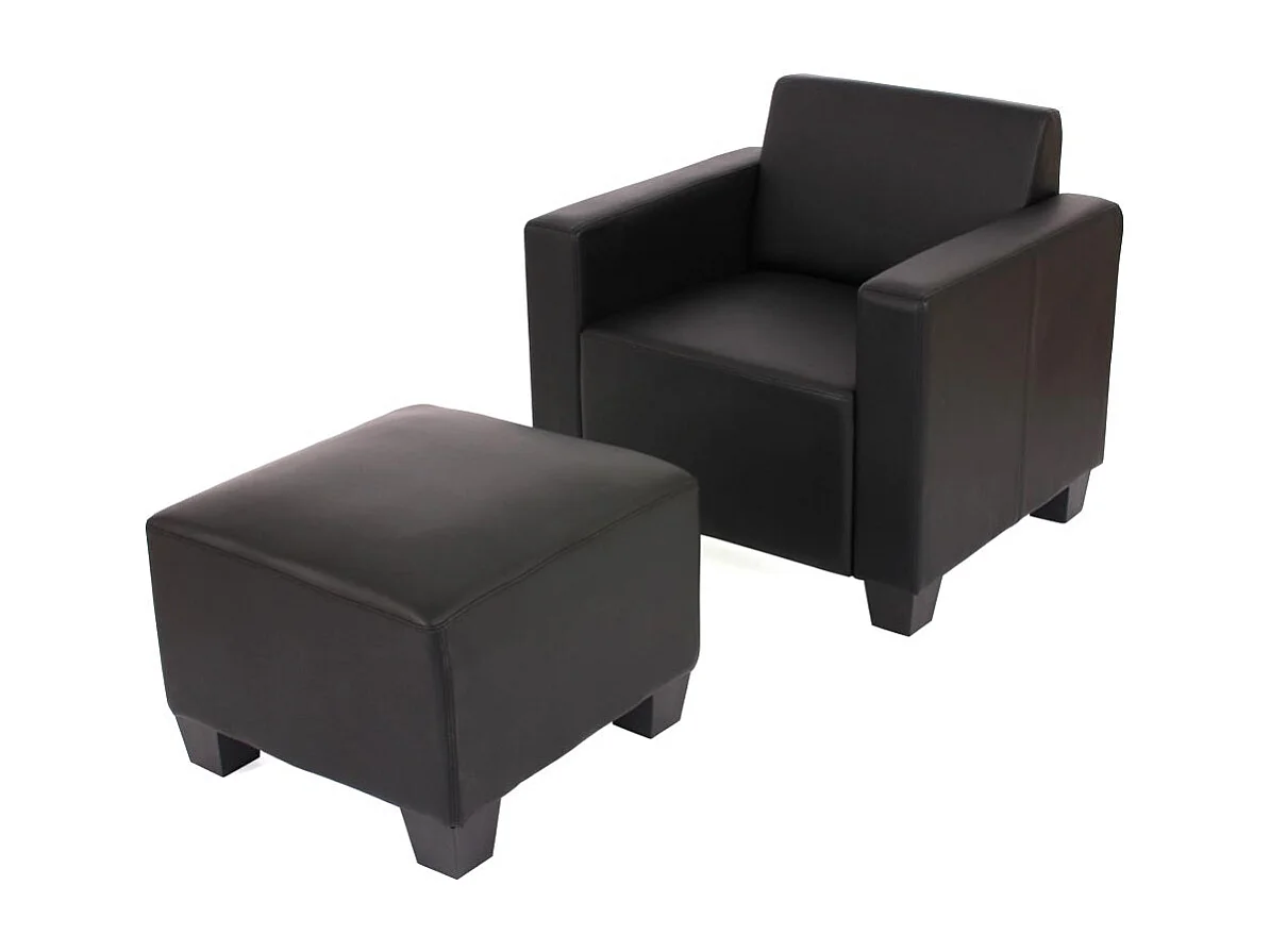 Salotto modulare componibile lounge moderno Lione N71 ecopelle poltrona con poggiapiedi ~ nero