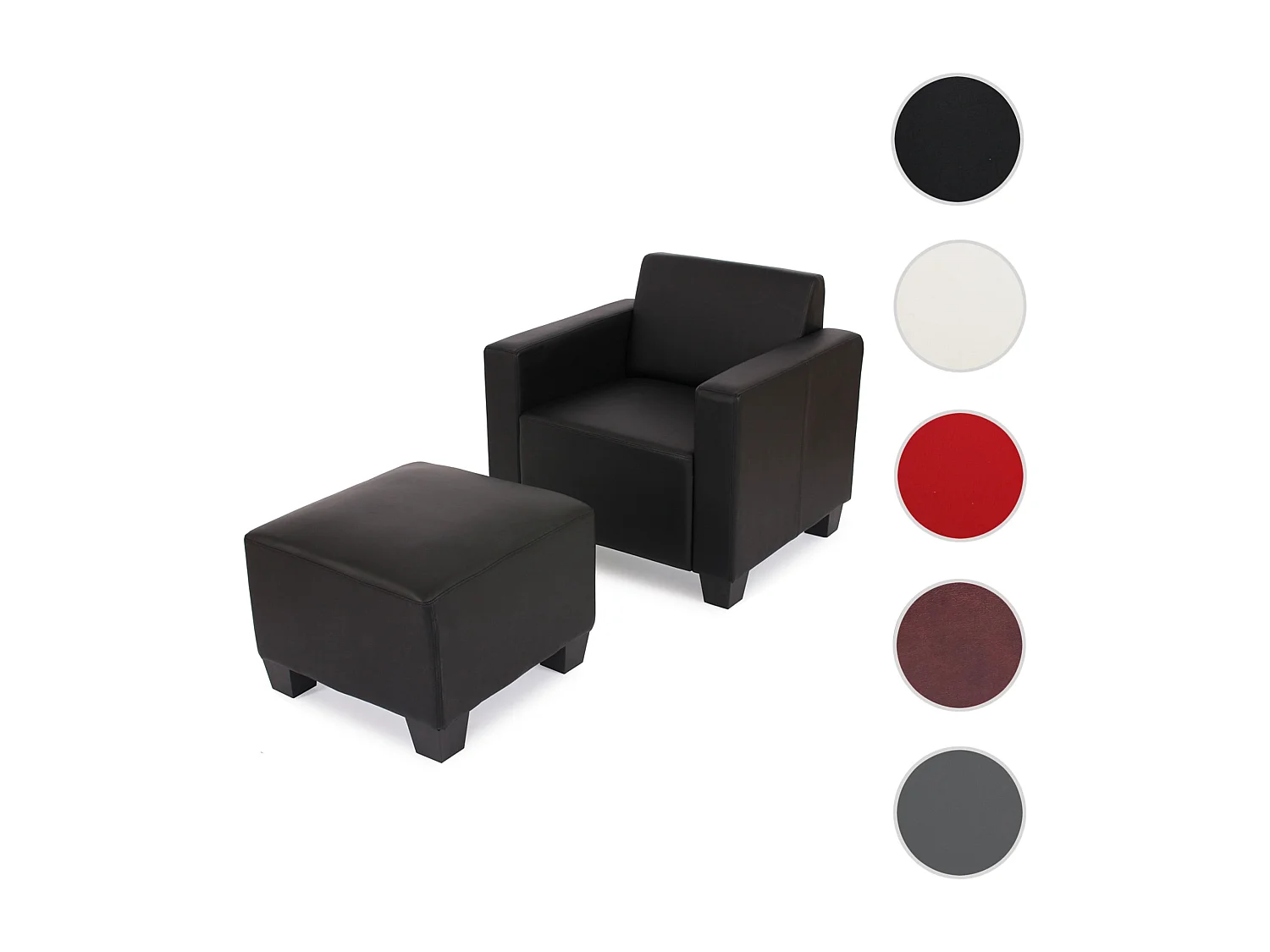 Salotto modulare componibile lounge moderno Lione N71 ecopelle poltrona con poggiapiedi ~ nero