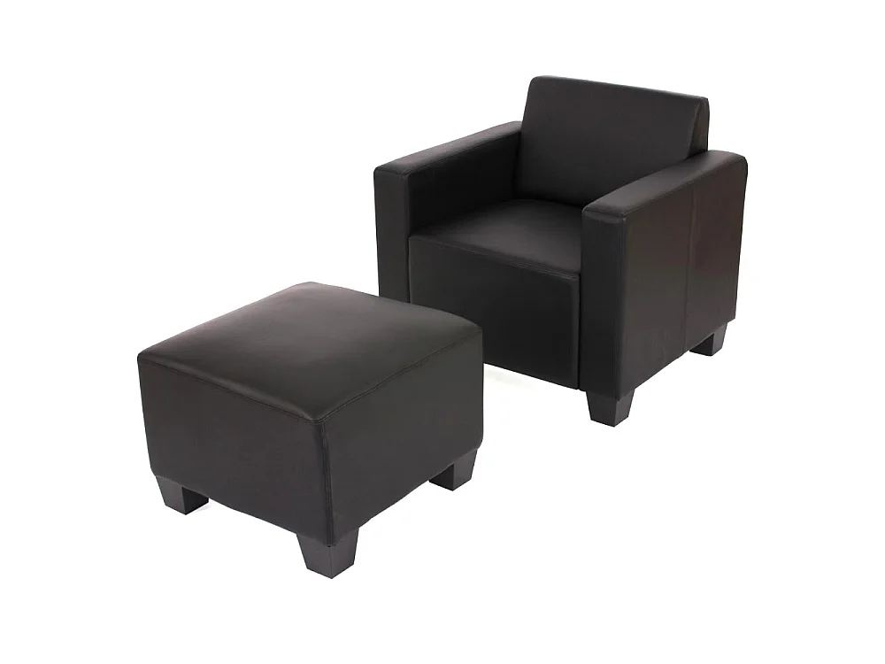Salotto modulare componibile lounge moderno Lione N71 ecopelle poltrona con poggiapiedi ~ nero