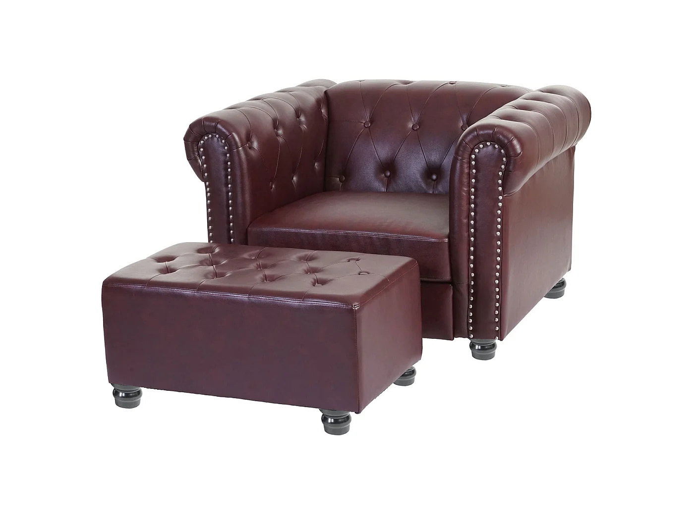 Relaxfauteuil Edinburgh ronde poten,  ronde poten, roodbruin met voetenbankje