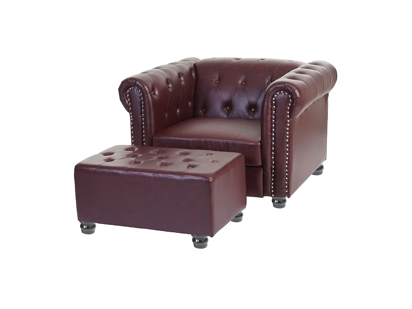 Fauteuil relax Edinburgh Pieds ronds,  pieds ronds, brun rouge avec ottomane