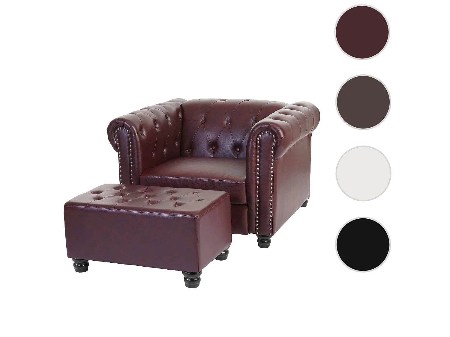 Fauteuil relax Edinburgh Pieds ronds,  pieds ronds, brun rouge avec ottomane