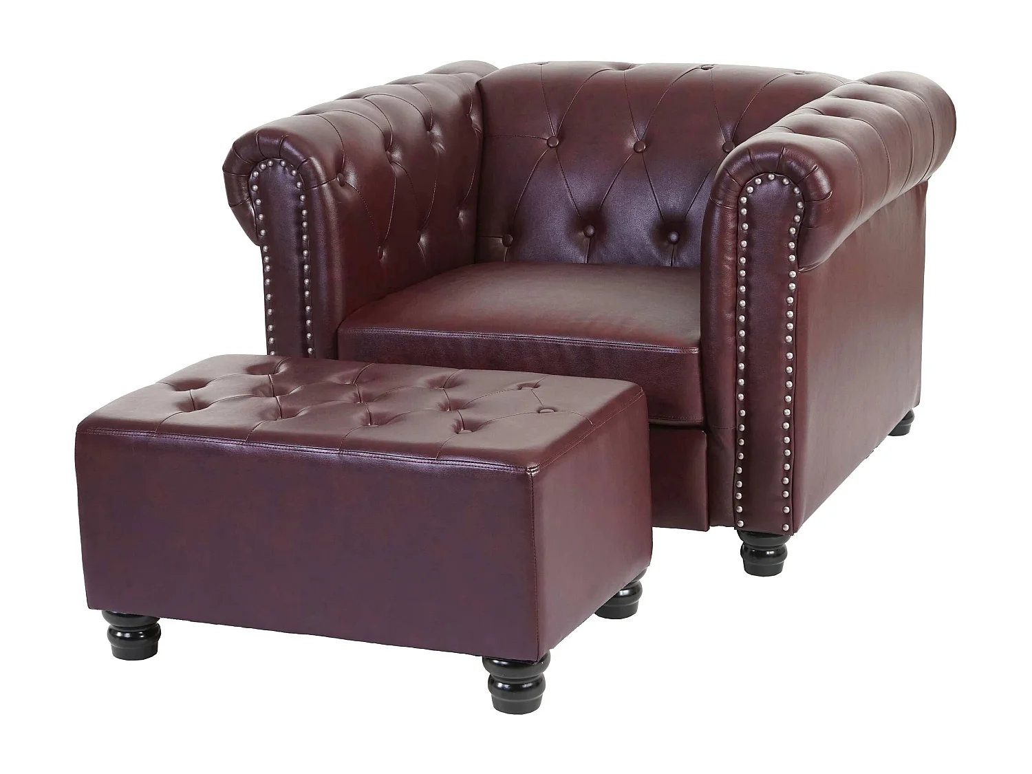 Fauteuil relax Edinburgh Pieds ronds,  pieds ronds, brun rouge avec ottomane