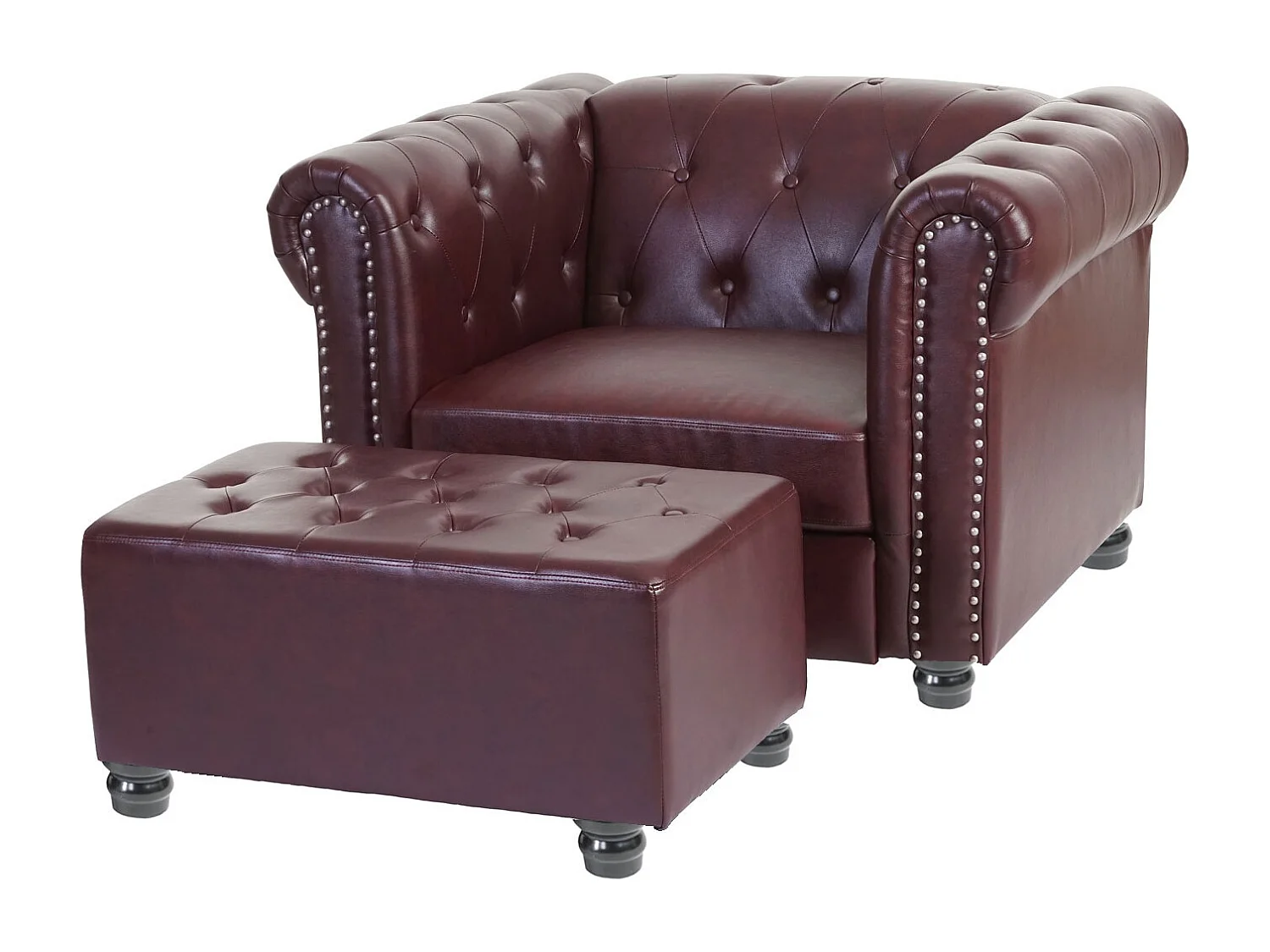 Fauteuil relax Edinburgh Pieds ronds,  pieds ronds, brun rouge avec ottomane