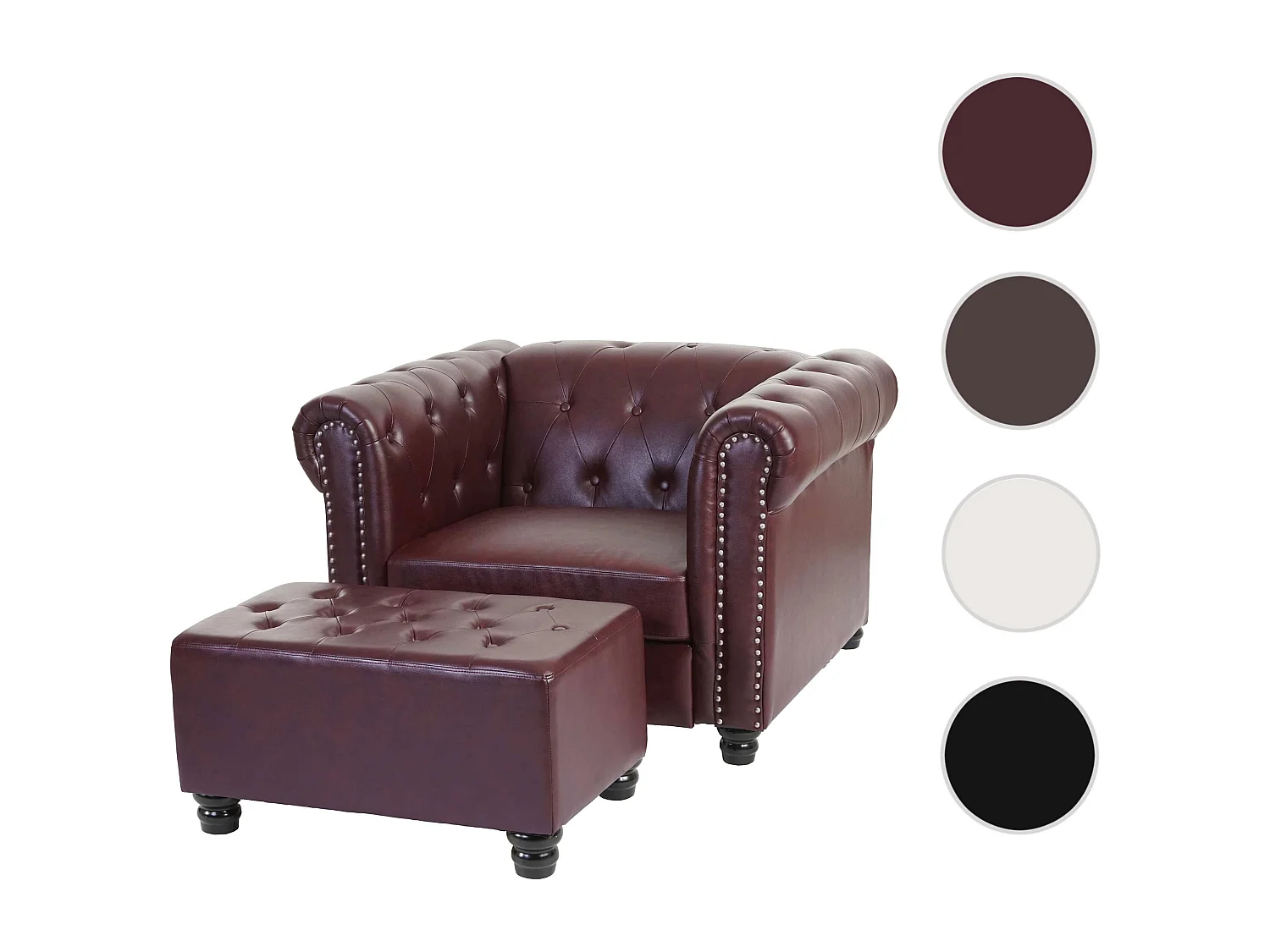Fauteuil relax Edinburgh Pieds ronds,  pieds ronds, brun rouge avec ottomane